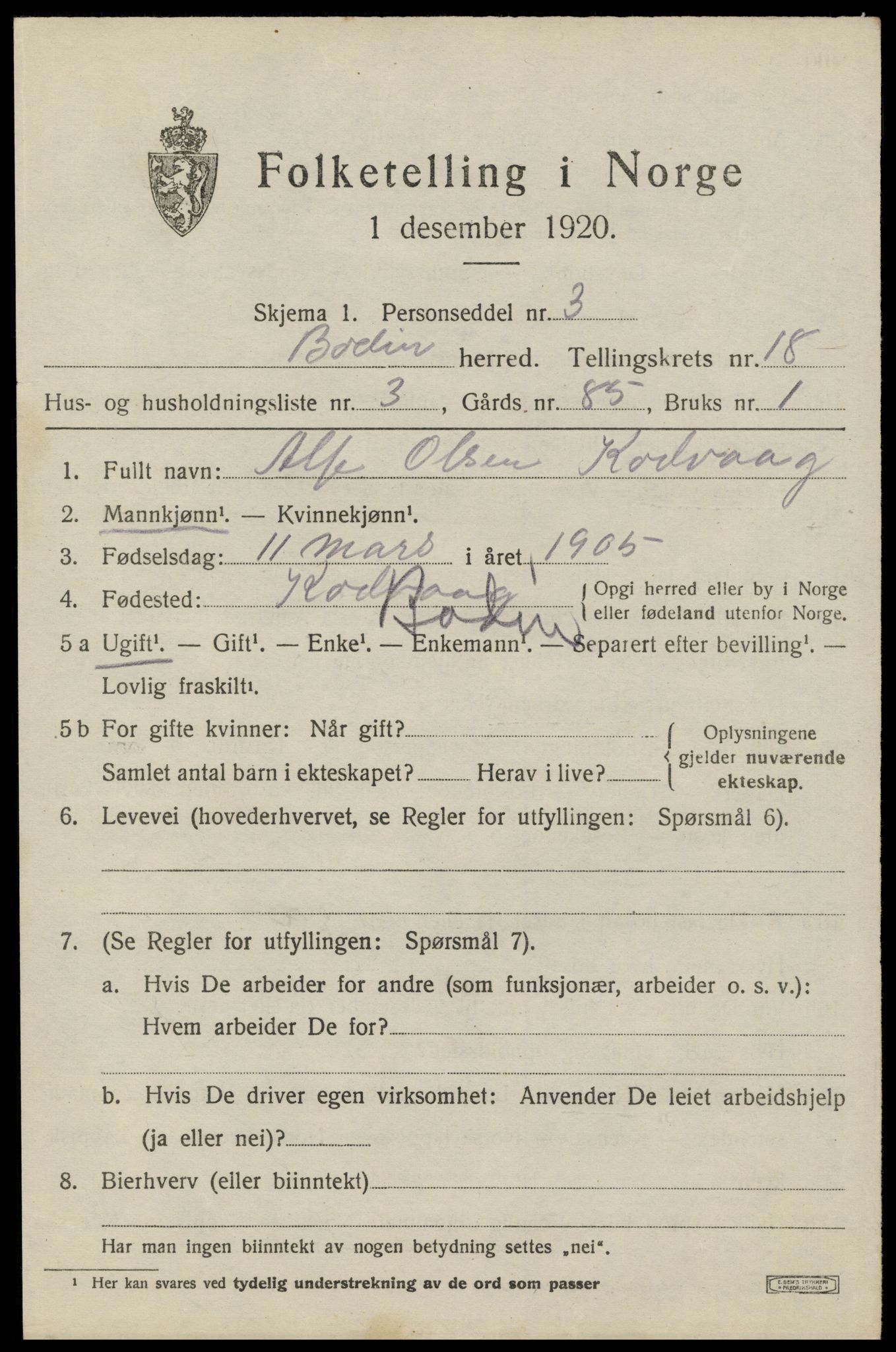 SAT, 1920 census for Bodin, 1920, p. 12850