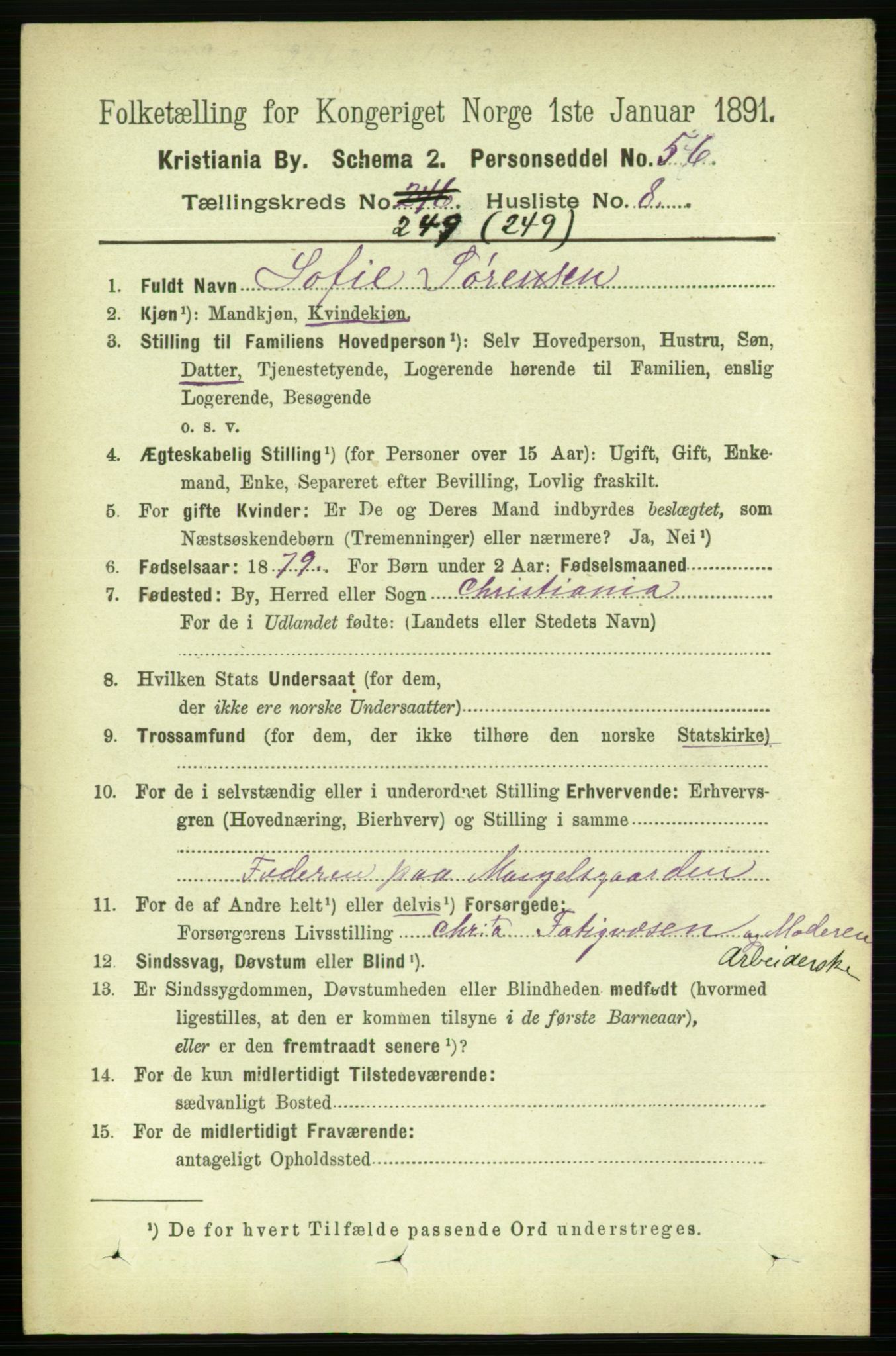 RA, 1891 census for 0301 Kristiania, 1891, p. 152483