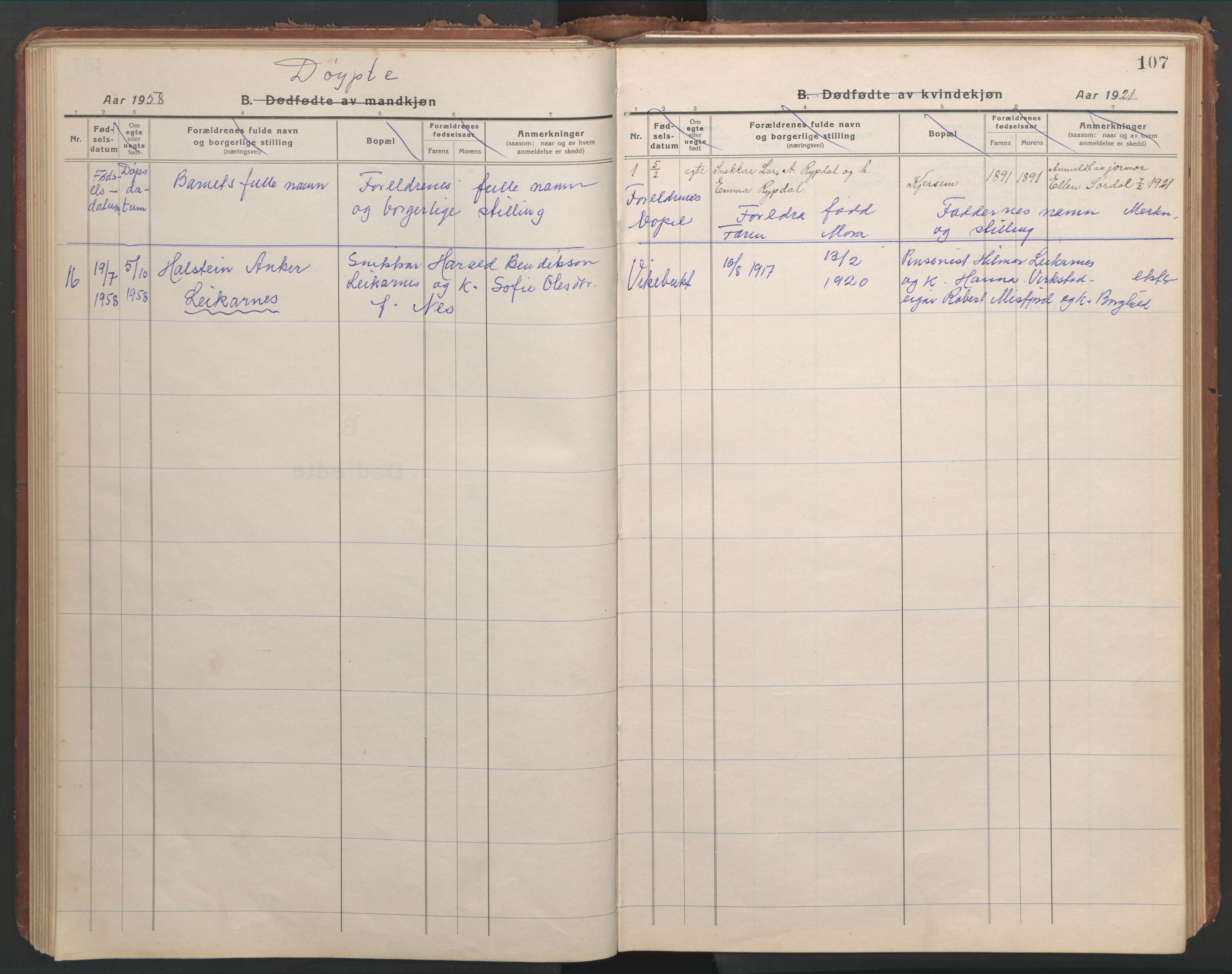 Ministerialprotokoller, klokkerbøker og fødselsregistre - Møre og Romsdal, AV/SAT-A-1454/541/L0548: Parish register (copy) no. 541C03, 1921-1960, p. 107