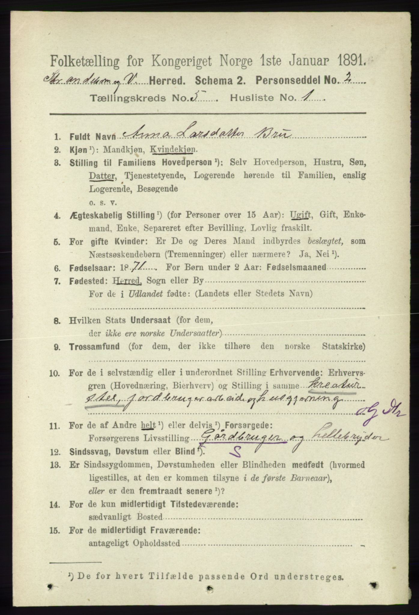 RA, 1891 census for 1226 Strandebarm og Varaldsøy, 1891, p. 1888