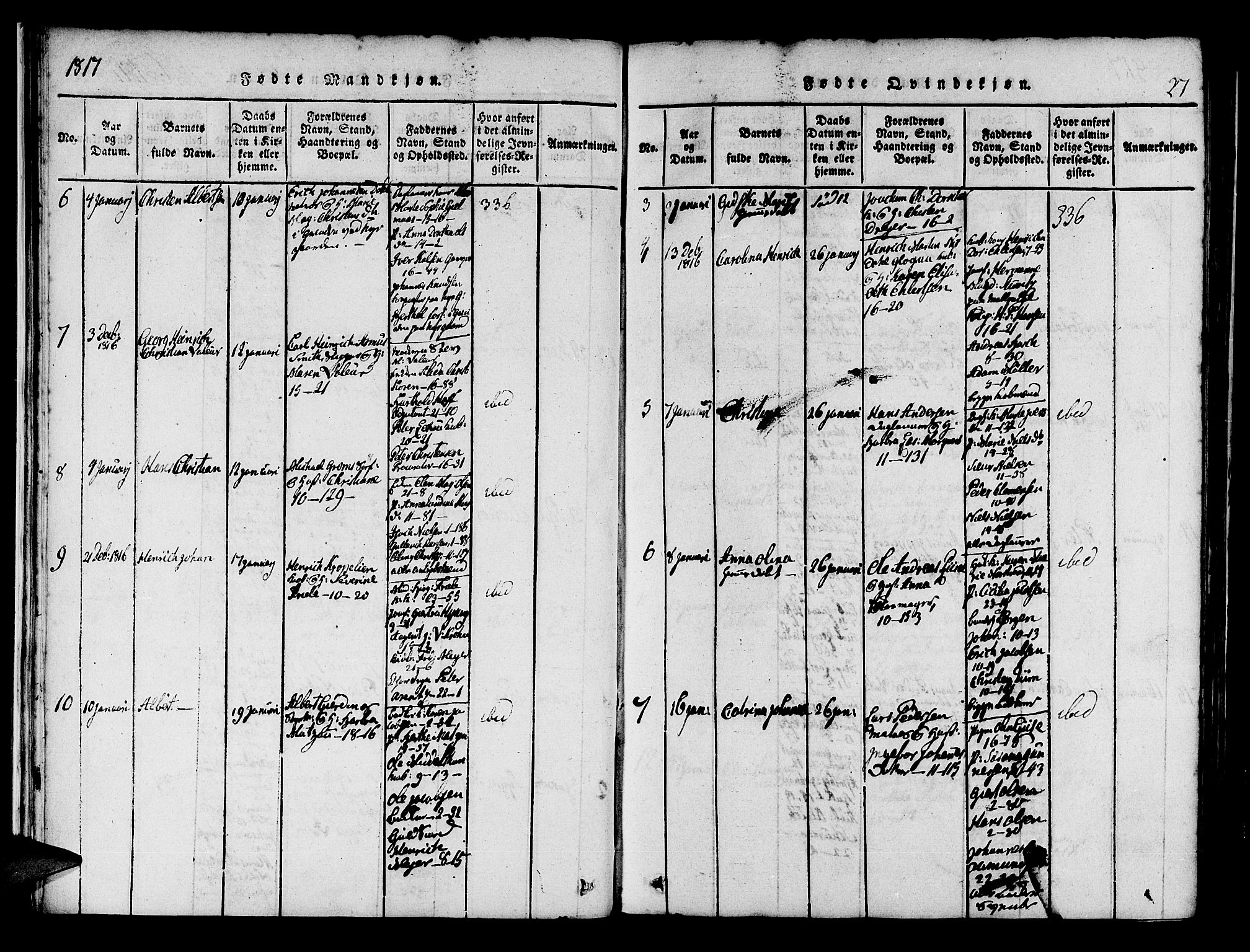 Domkirken sokneprestembete, AV/SAB-A-74801/H/Haa/L0010: Parish register (official) no. A 10, 1816-1821, p. 27