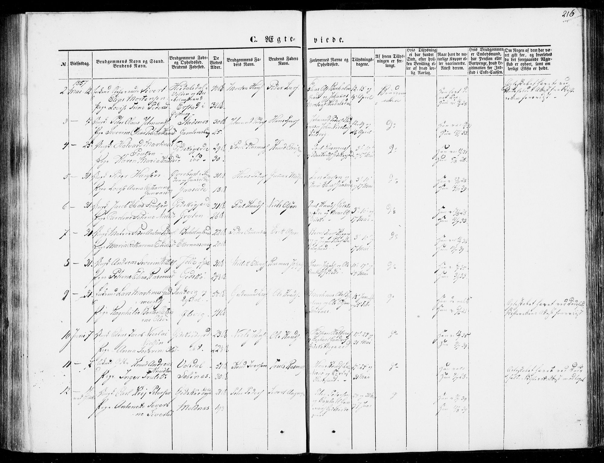 Ministerialprotokoller, klokkerbøker og fødselsregistre - Møre og Romsdal, AV/SAT-A-1454/528/L0397: Parish register (official) no. 528A08, 1848-1858, p. 216