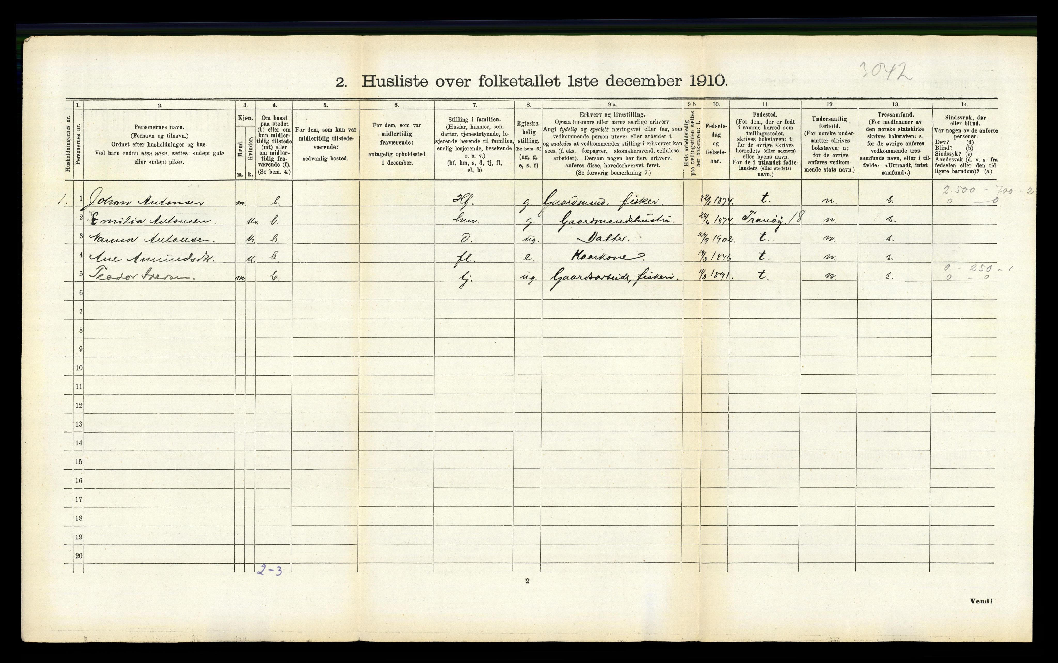 RA, 1910 census for Ankenes, 1910, p. 740