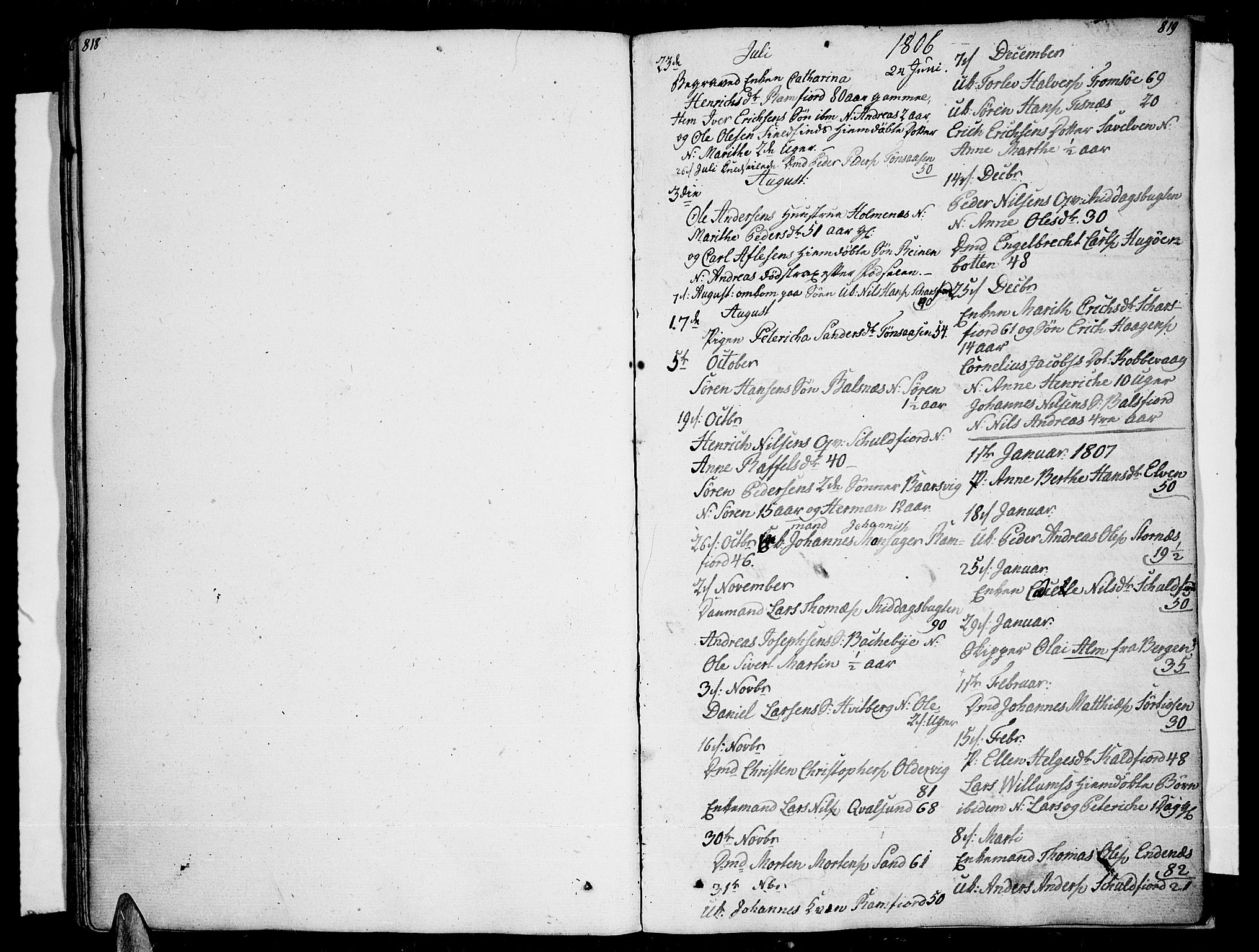 Tromsø sokneprestkontor/stiftsprosti/domprosti, SATØ/S-1343/G/Ga/L0006kirke: Parish register (official) no. 6, 1806-1821, p. 818-819