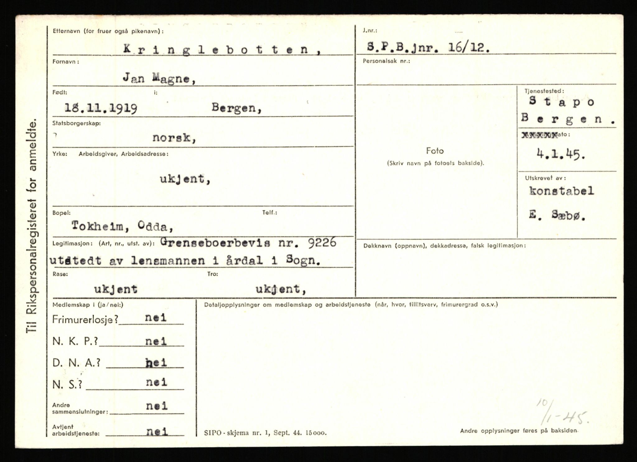 Statspolitiet - Hovedkontoret / Osloavdelingen, AV/RA-S-1329/C/Ca/L0009: Knutsen - Limstrand, 1943-1945, p. 936