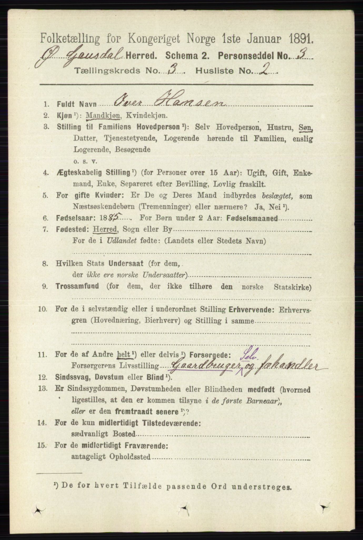 RA, 1891 census for 0522 Østre Gausdal, 1891, p. 1723