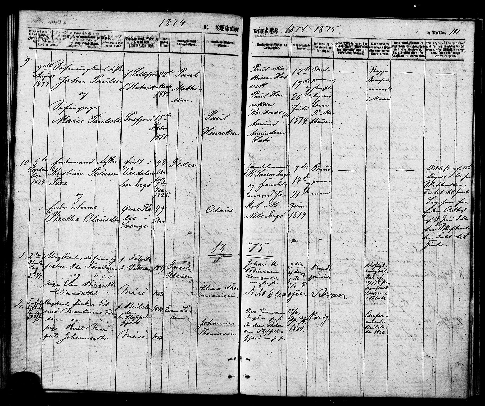 Måsøy sokneprestkontor, SATØ/S-1348/H/Ha/L0003kirke: Parish register (official) no. 3, 1866-1877, p. 141
