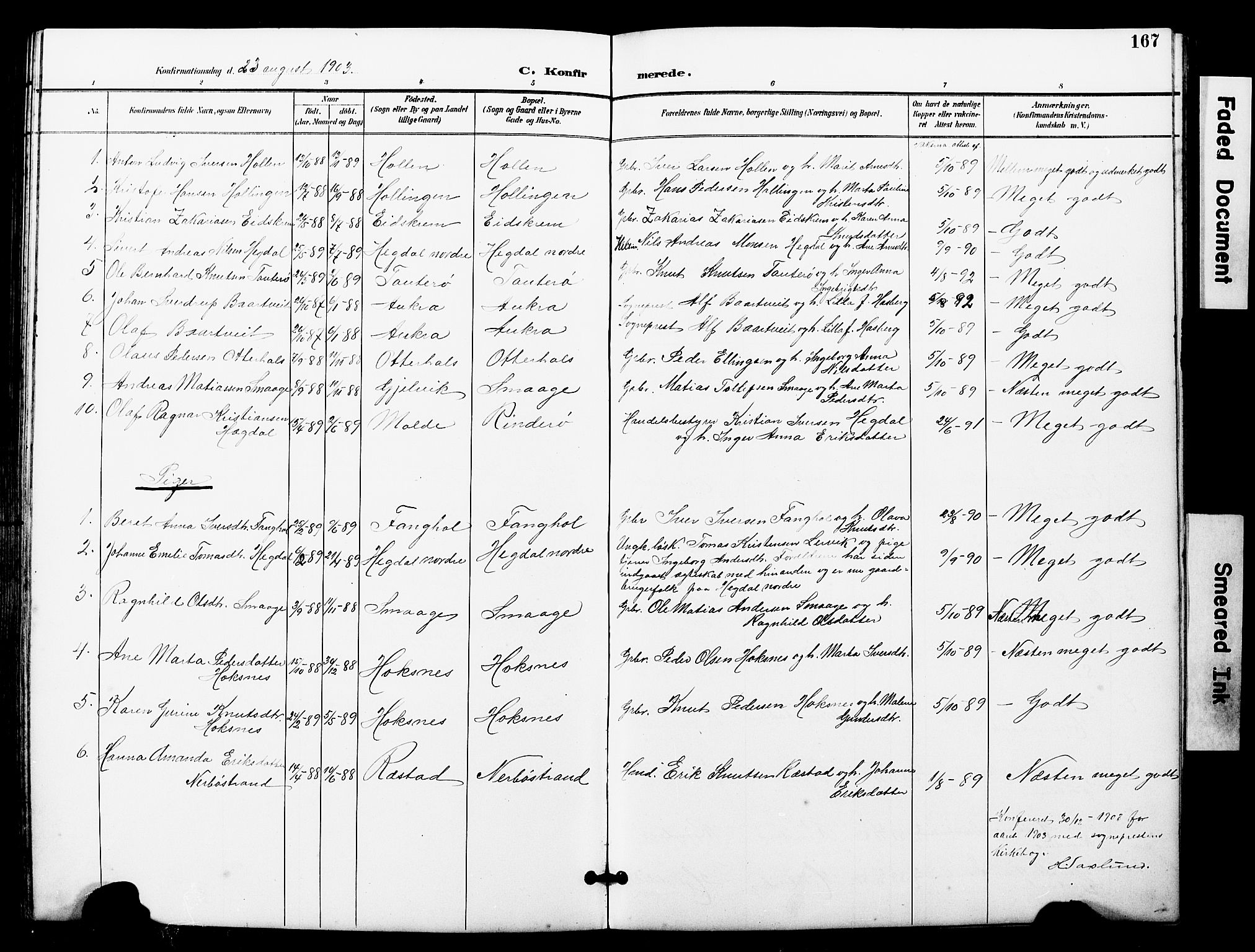 Ministerialprotokoller, klokkerbøker og fødselsregistre - Møre og Romsdal, SAT/A-1454/560/L0725: Parish register (copy) no. 560C02, 1895-1930, p. 167