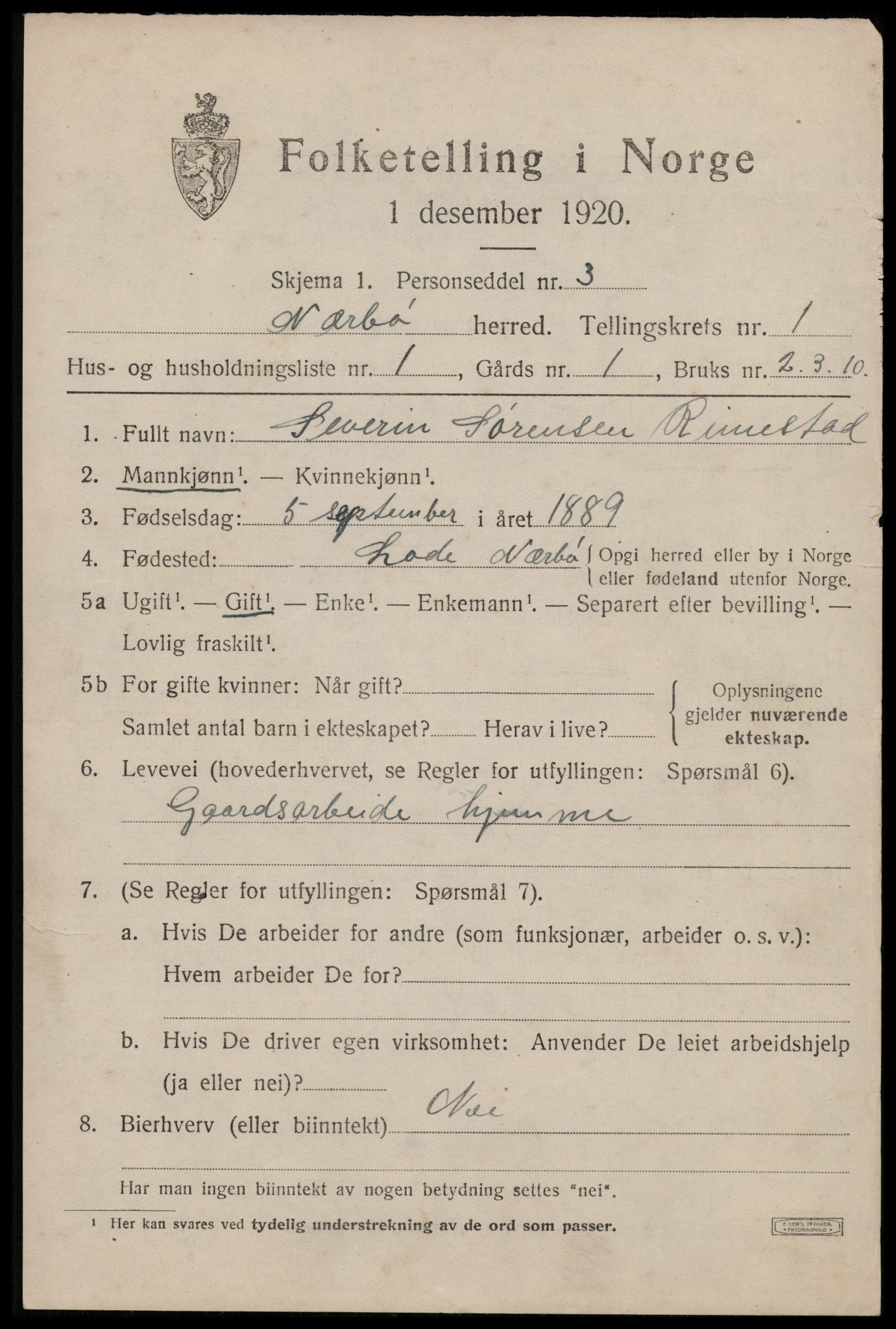 SAST, 1920 census for Nærbø, 1920, p. 767