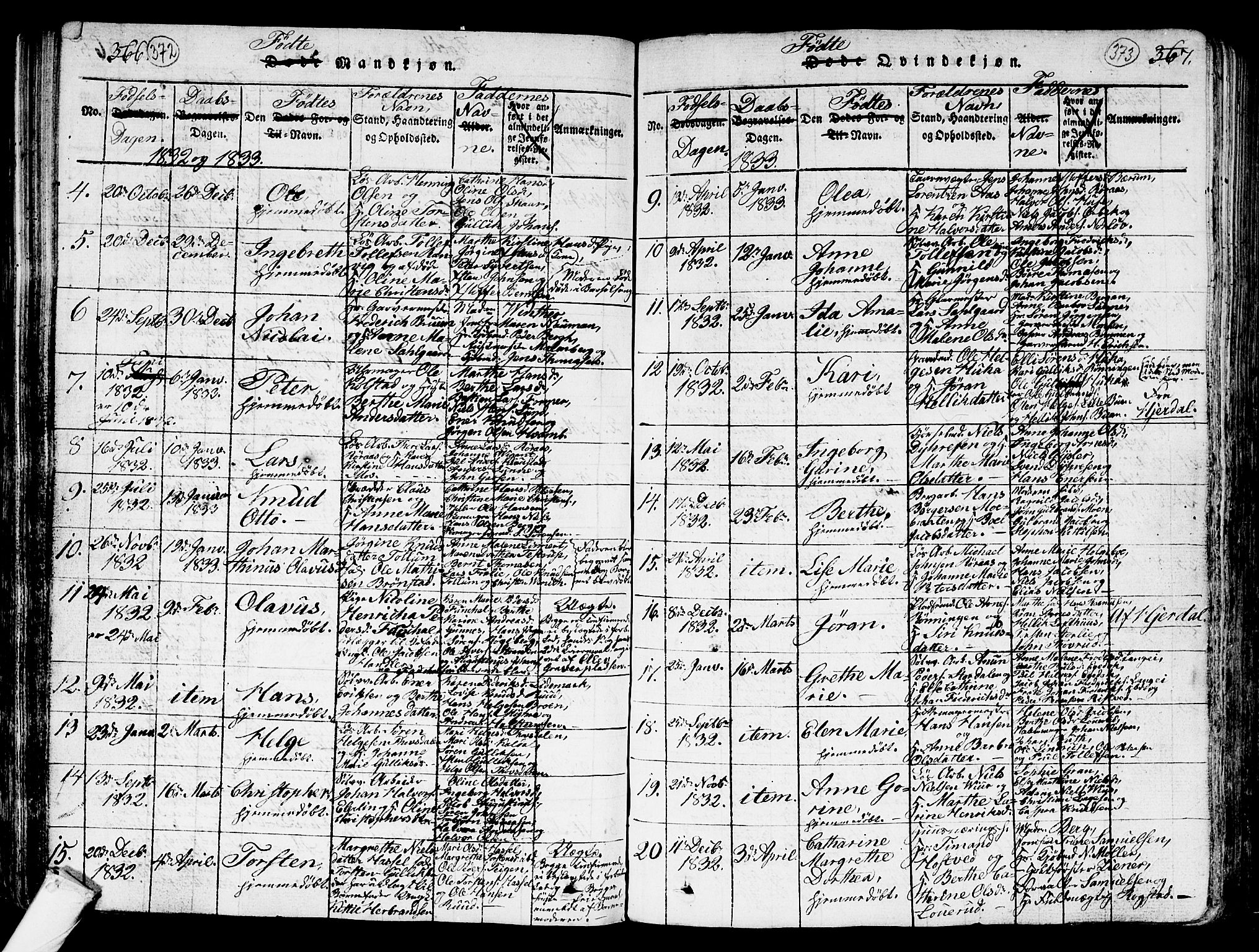 Kongsberg kirkebøker, SAKO/A-22/G/Ga/L0001: Parish register (copy) no. 1, 1816-1839, p. 372-373