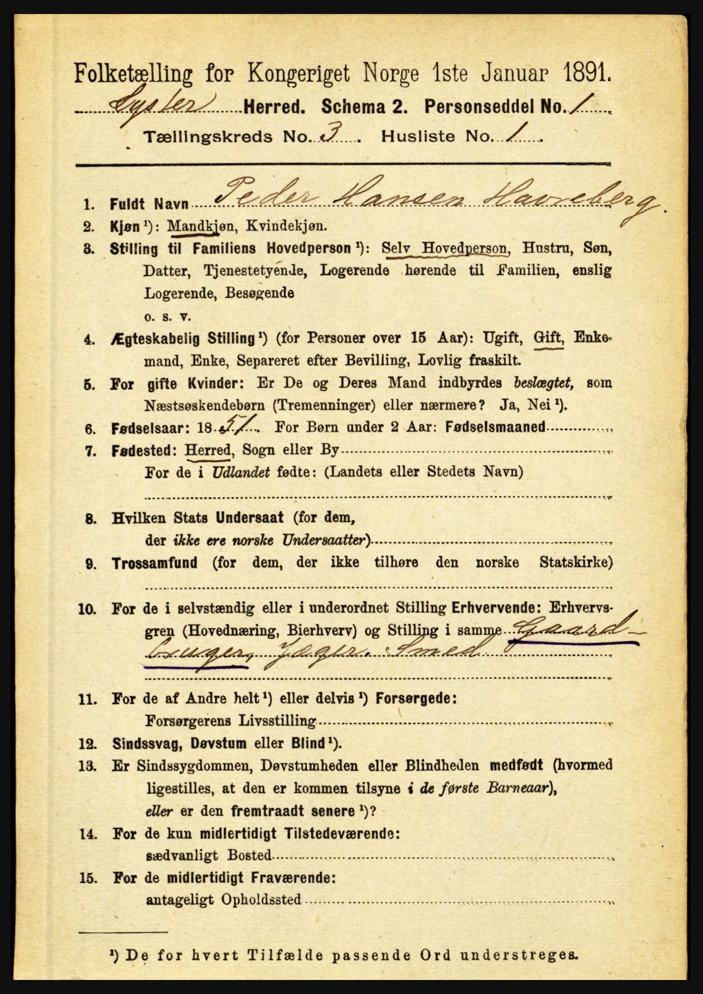 RA, 1891 census for 1426 Luster, 1891, p. 1153