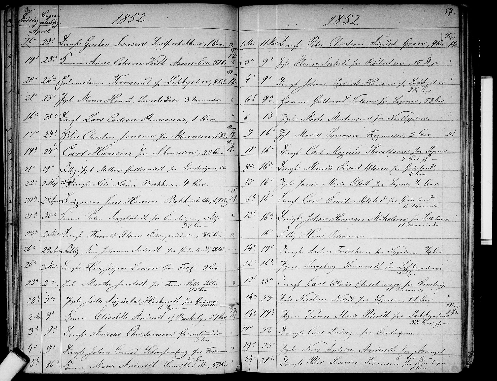 Aker prestekontor kirkebøker, AV/SAO-A-10861/G/L0012: Parish register (copy) no. 12, 1846-1860, p. 56-57