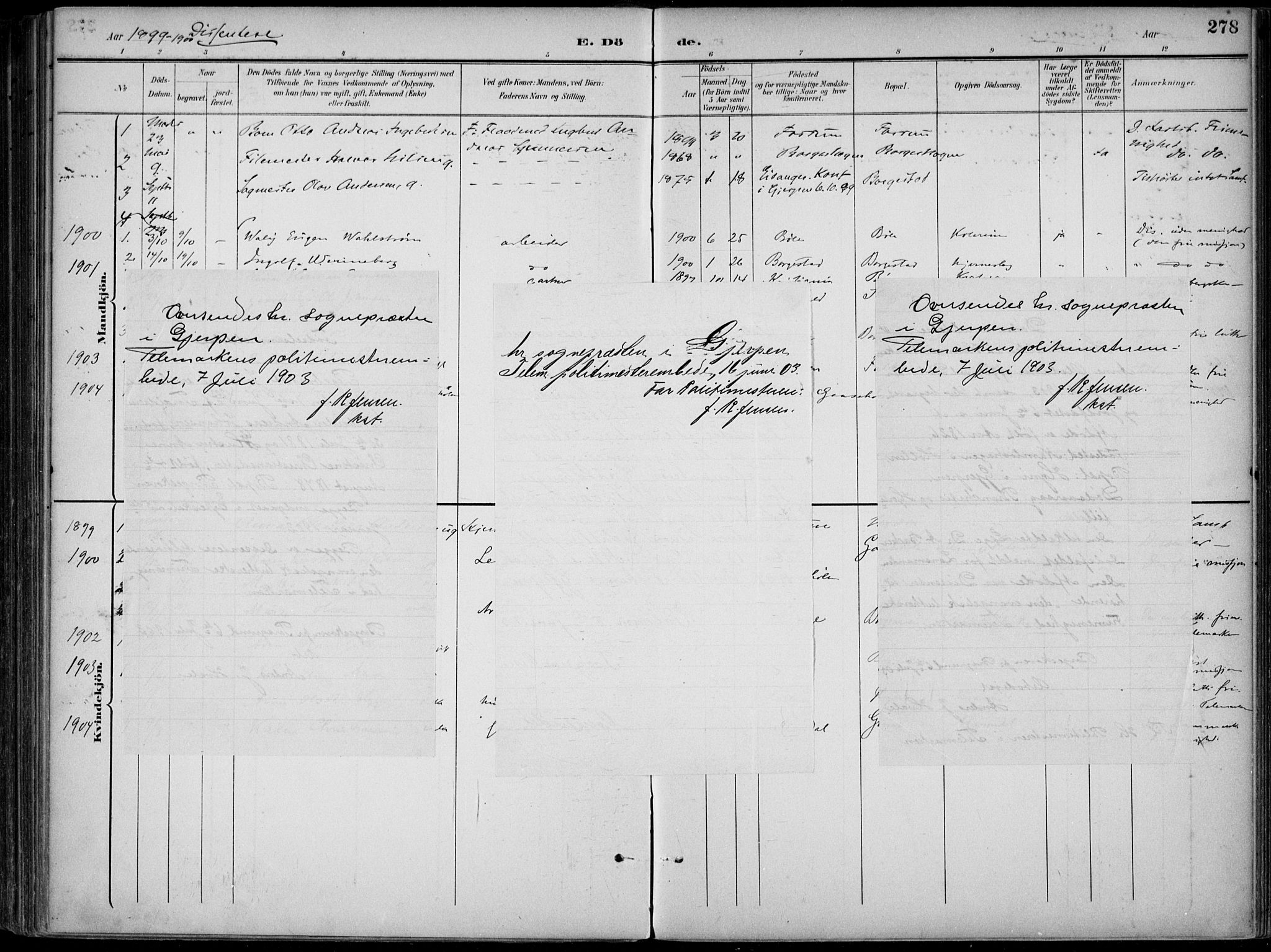 Gjerpen kirkebøker, AV/SAKO-A-265/F/Fa/L0011: Parish register (official) no. I 11, 1896-1904, p. 278