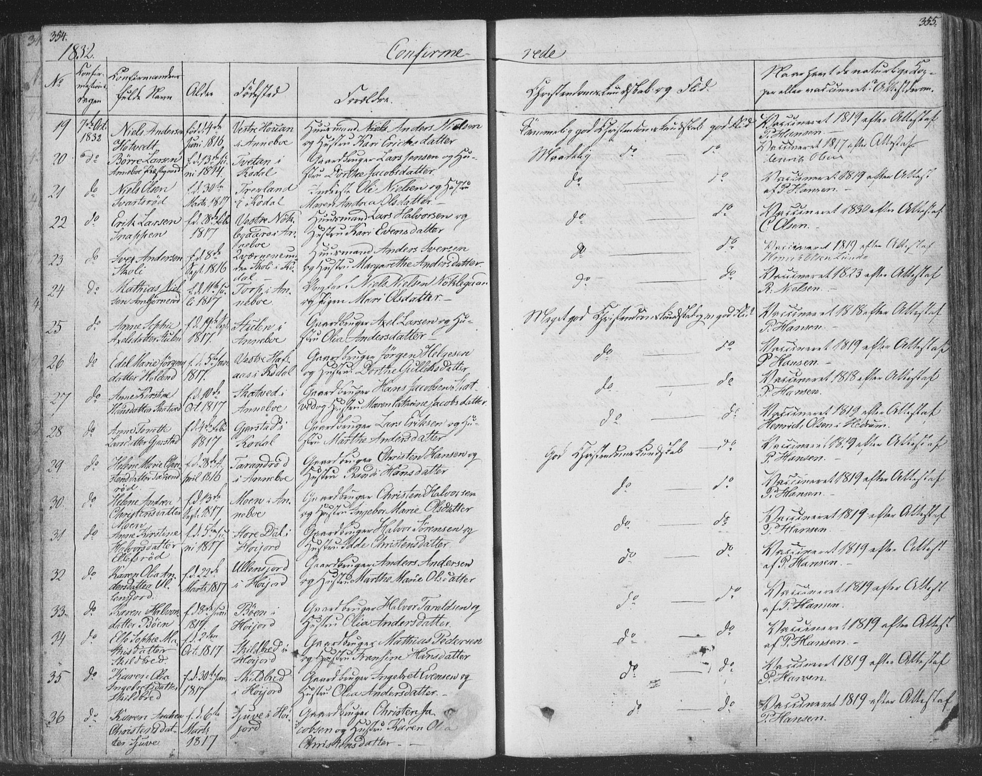 Andebu kirkebøker, AV/SAKO-A-336/F/Fa/L0004: Parish register (official) no. 4, 1829-1856, p. 354-355