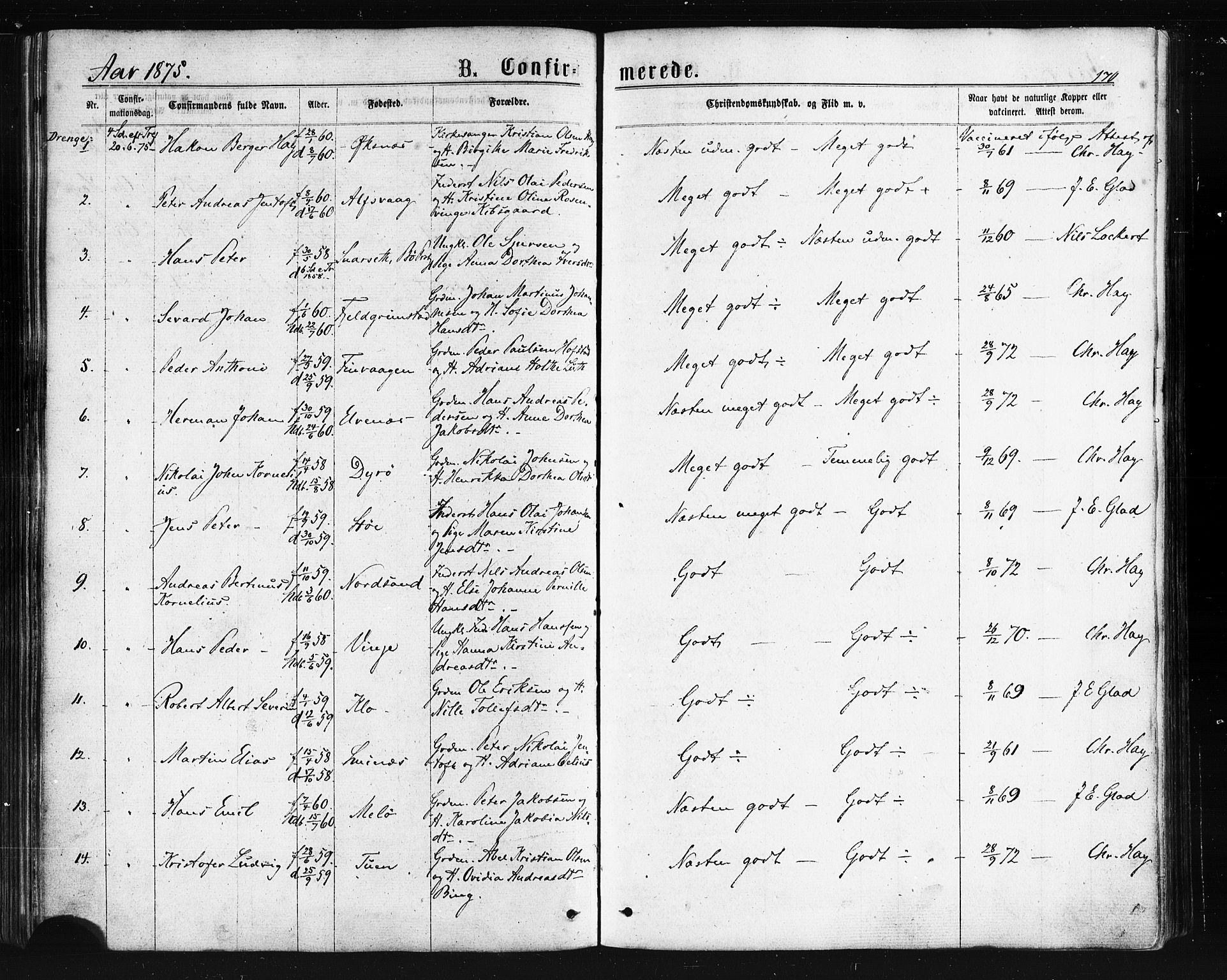 Ministerialprotokoller, klokkerbøker og fødselsregistre - Nordland, AV/SAT-A-1459/893/L1334: Parish register (official) no. 893A07, 1867-1877, p. 170