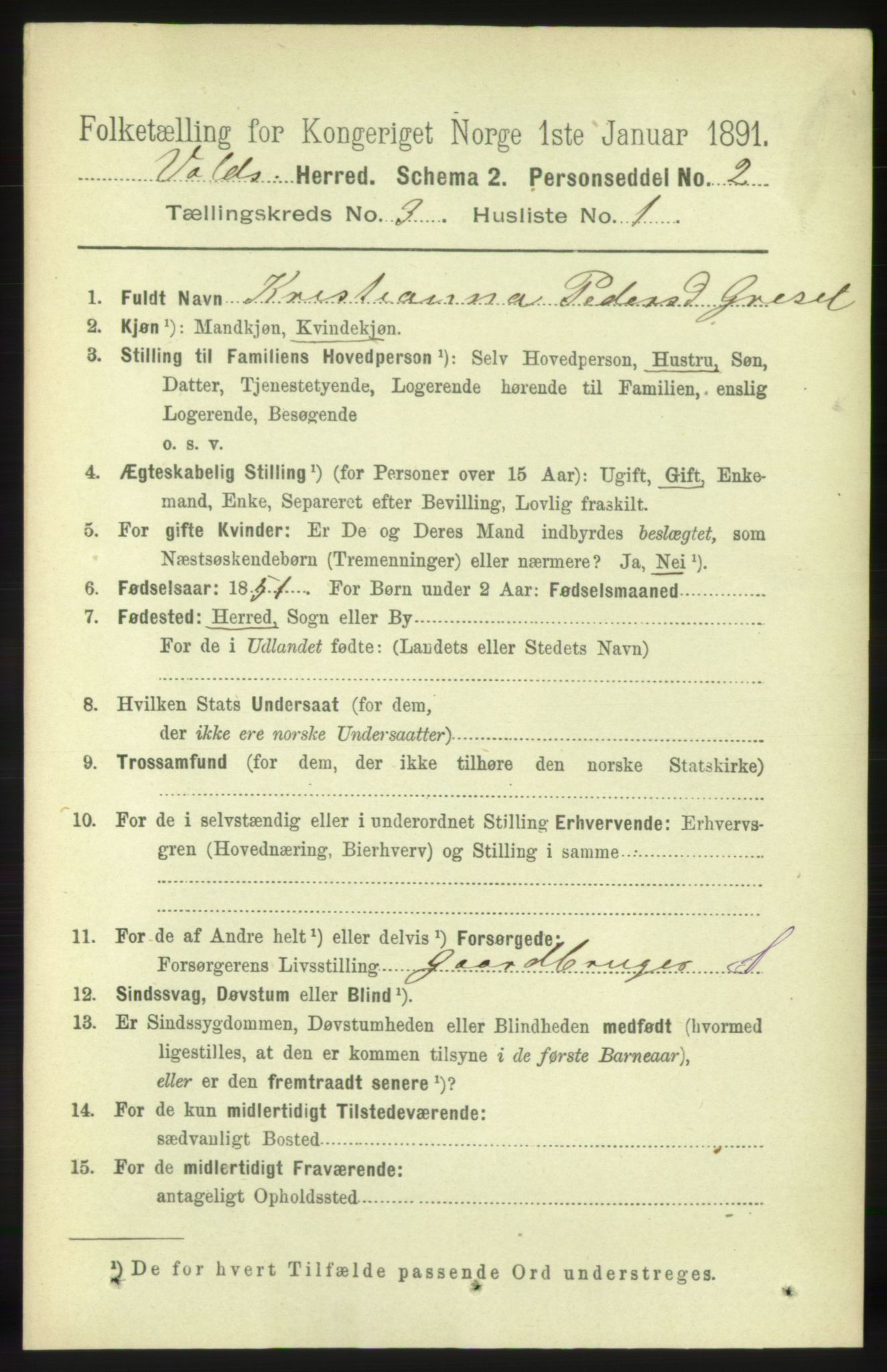 RA, 1891 census for 1537 Voll, 1891, p. 956