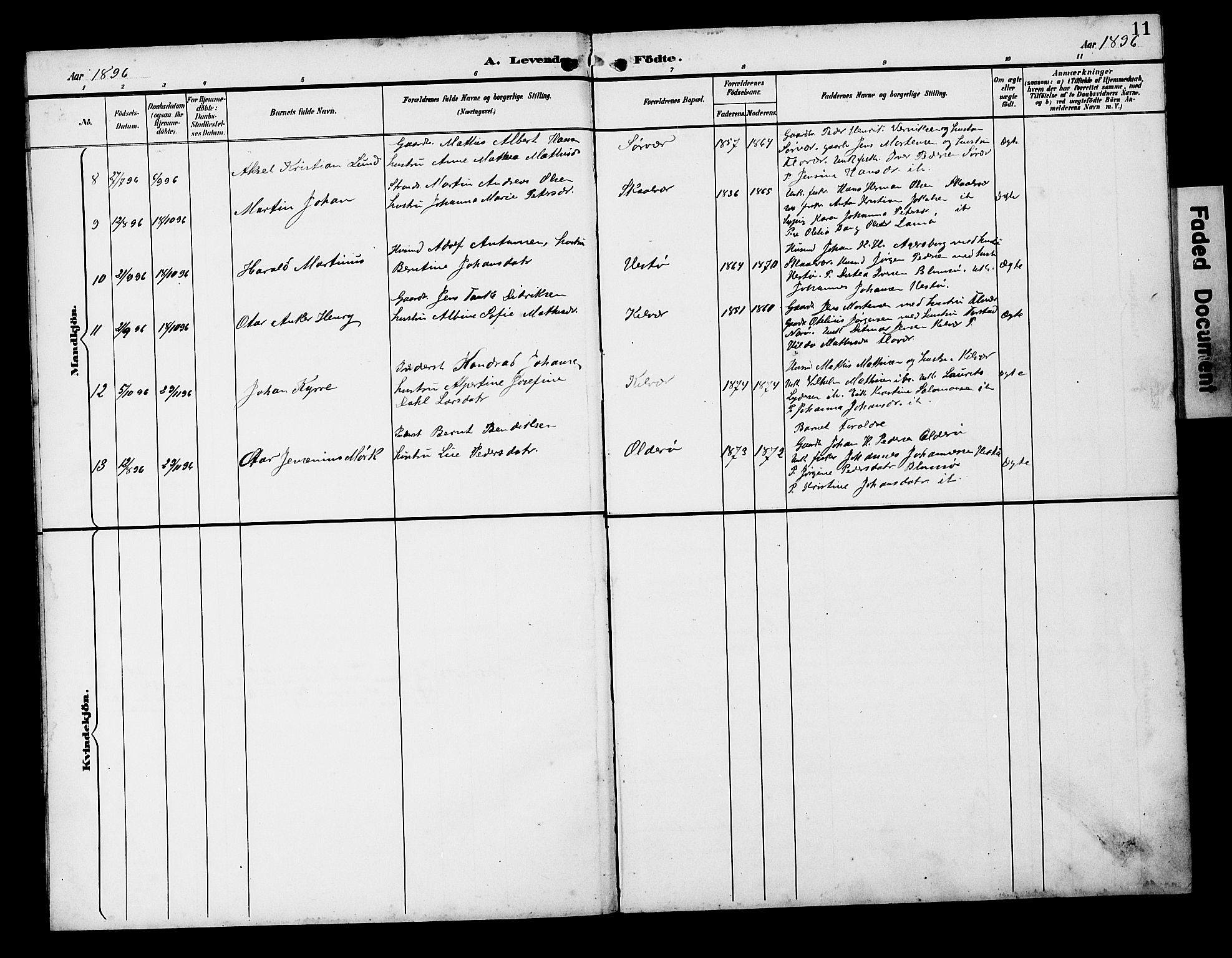 Ministerialprotokoller, klokkerbøker og fødselsregistre - Nordland, AV/SAT-A-1459/818/L0273: Parish register (copy) no. 818C01, 1893-1928, p. 11