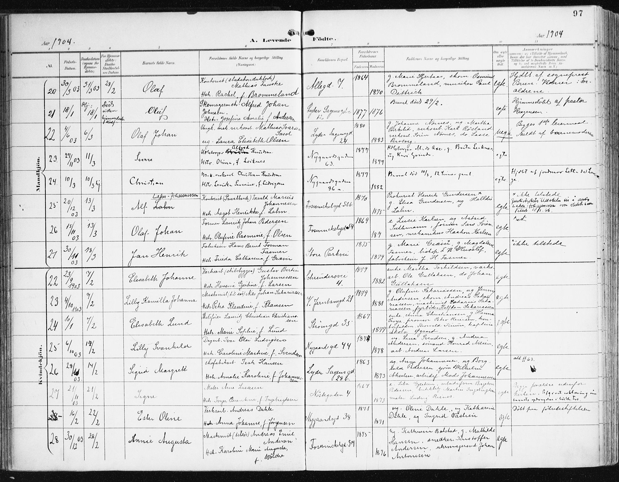 Johanneskirken sokneprestembete, AV/SAB-A-76001/H/Haa/L0002: Parish register (official) no. A 2, 1900-1912, p. 97