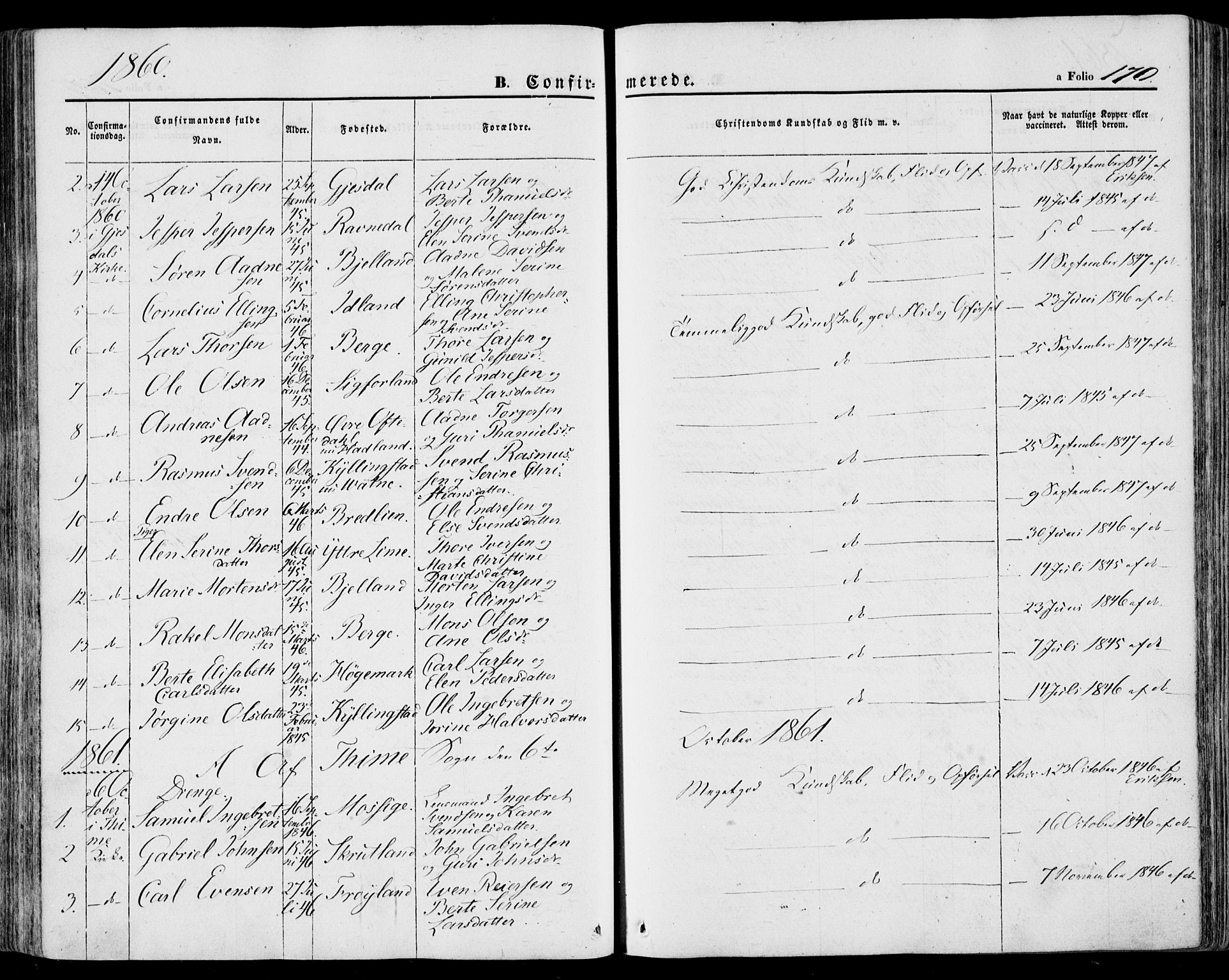 Lye sokneprestkontor, SAST/A-101794/001/30BA/L0007: Parish register (official) no. A 6, 1856-1871, p. 170