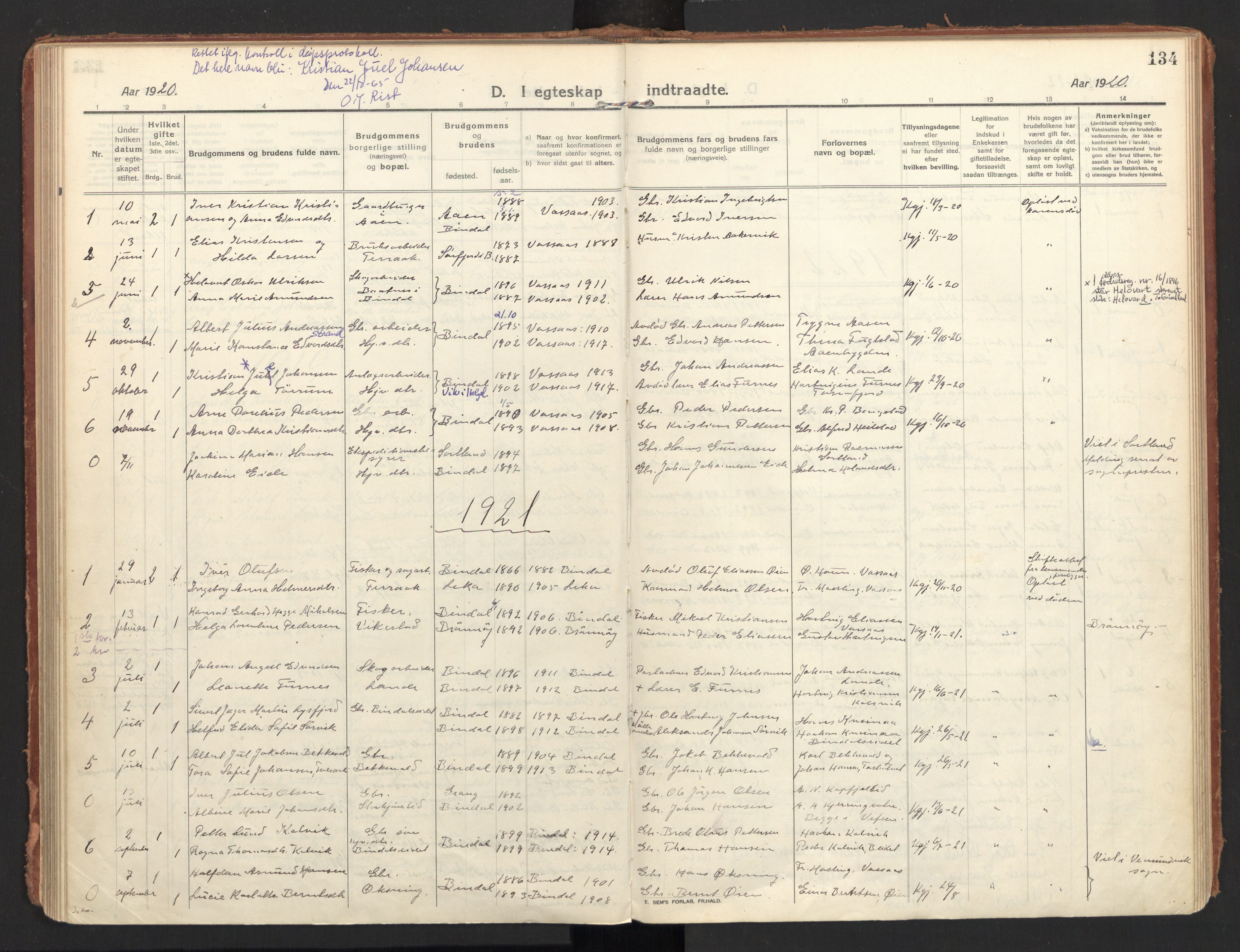 Ministerialprotokoller, klokkerbøker og fødselsregistre - Nordland, AV/SAT-A-1459/810/L0156: Parish register (official) no. 810A15, 1915-1930, p. 134