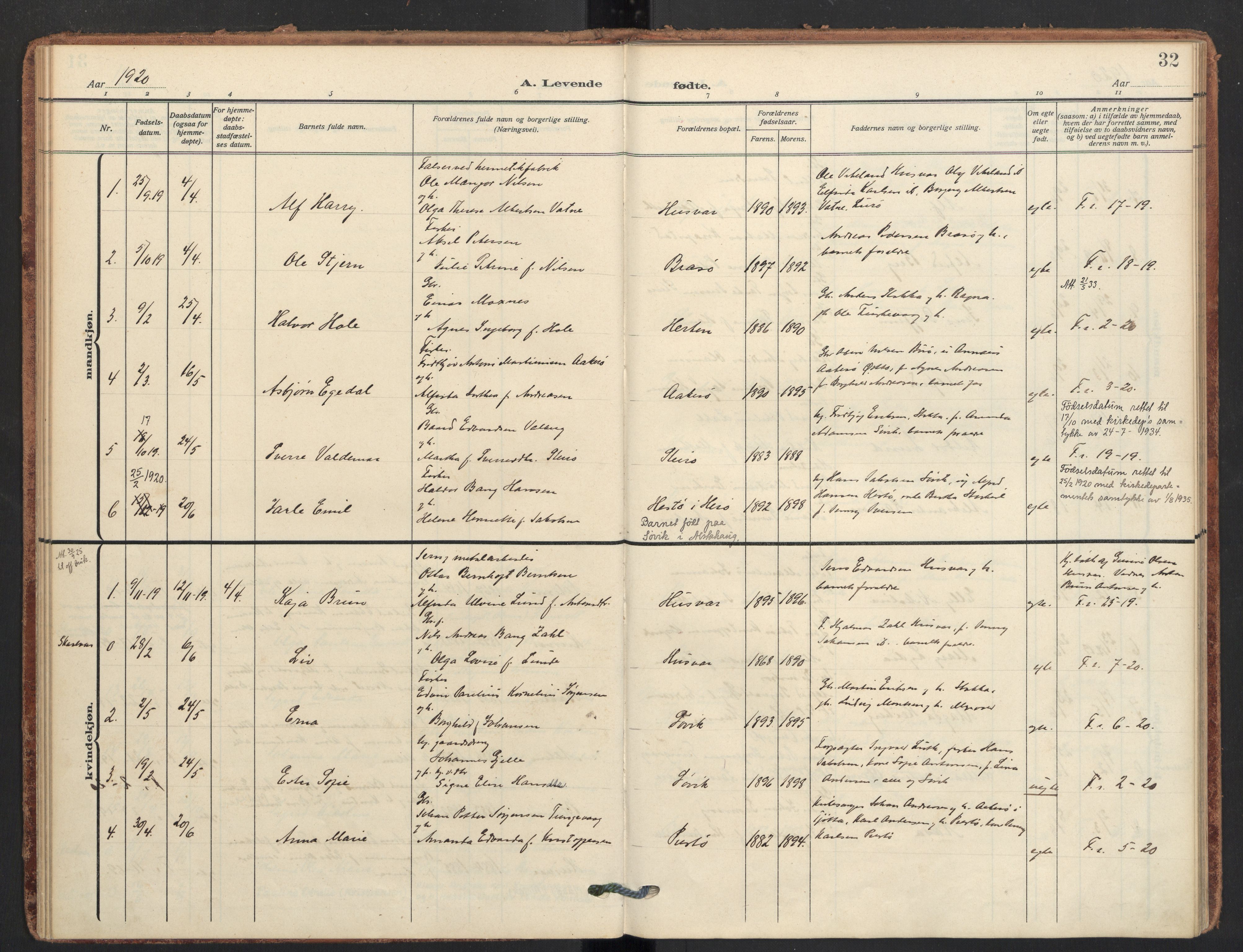 Ministerialprotokoller, klokkerbøker og fødselsregistre - Nordland, AV/SAT-A-1459/830/L0455: Parish register (official) no. 830A19, 1912-1942, p. 32