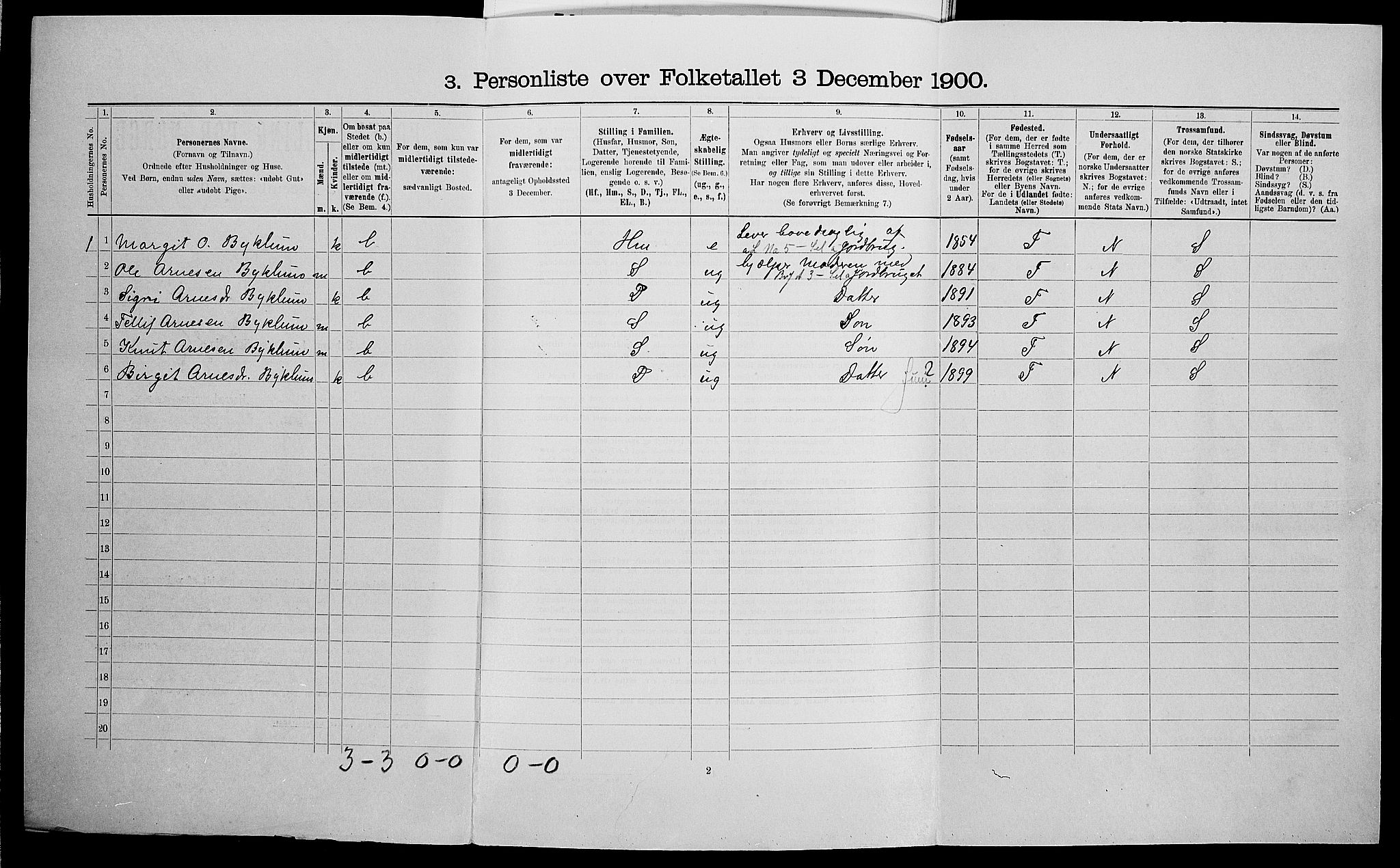 SAK, 1900 census for Valle, 1900, p. 202