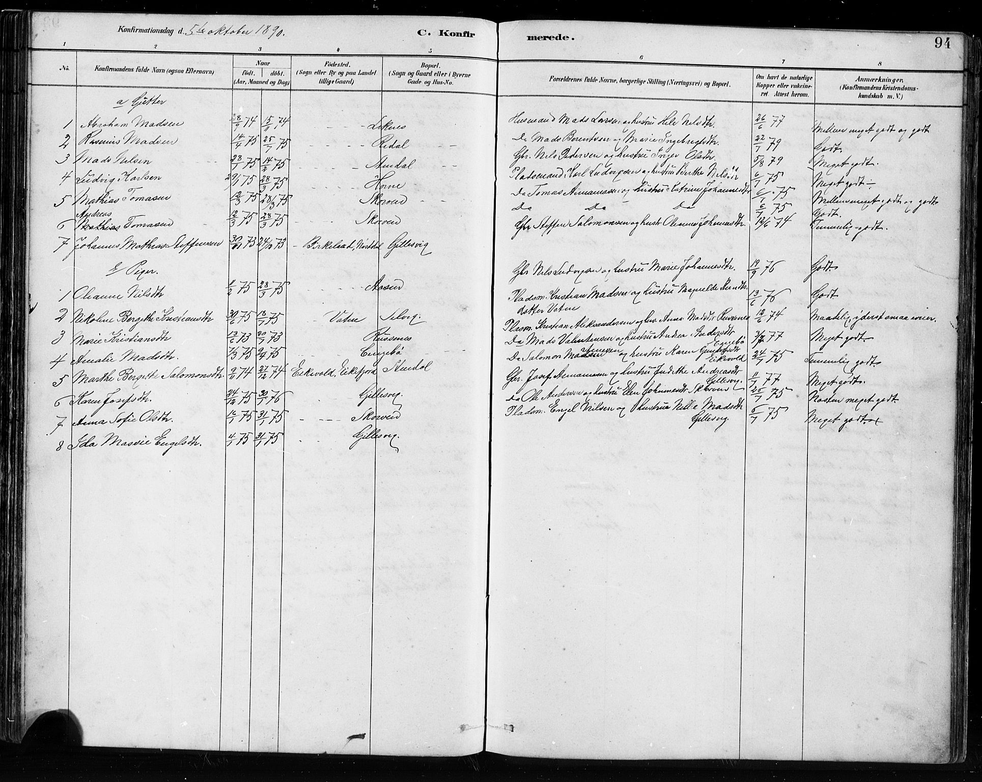 Førde sokneprestembete, AV/SAB-A-79901/H/Hab/Habe/L0001: Parish register (copy) no. E 1, 1881-1920, p. 94