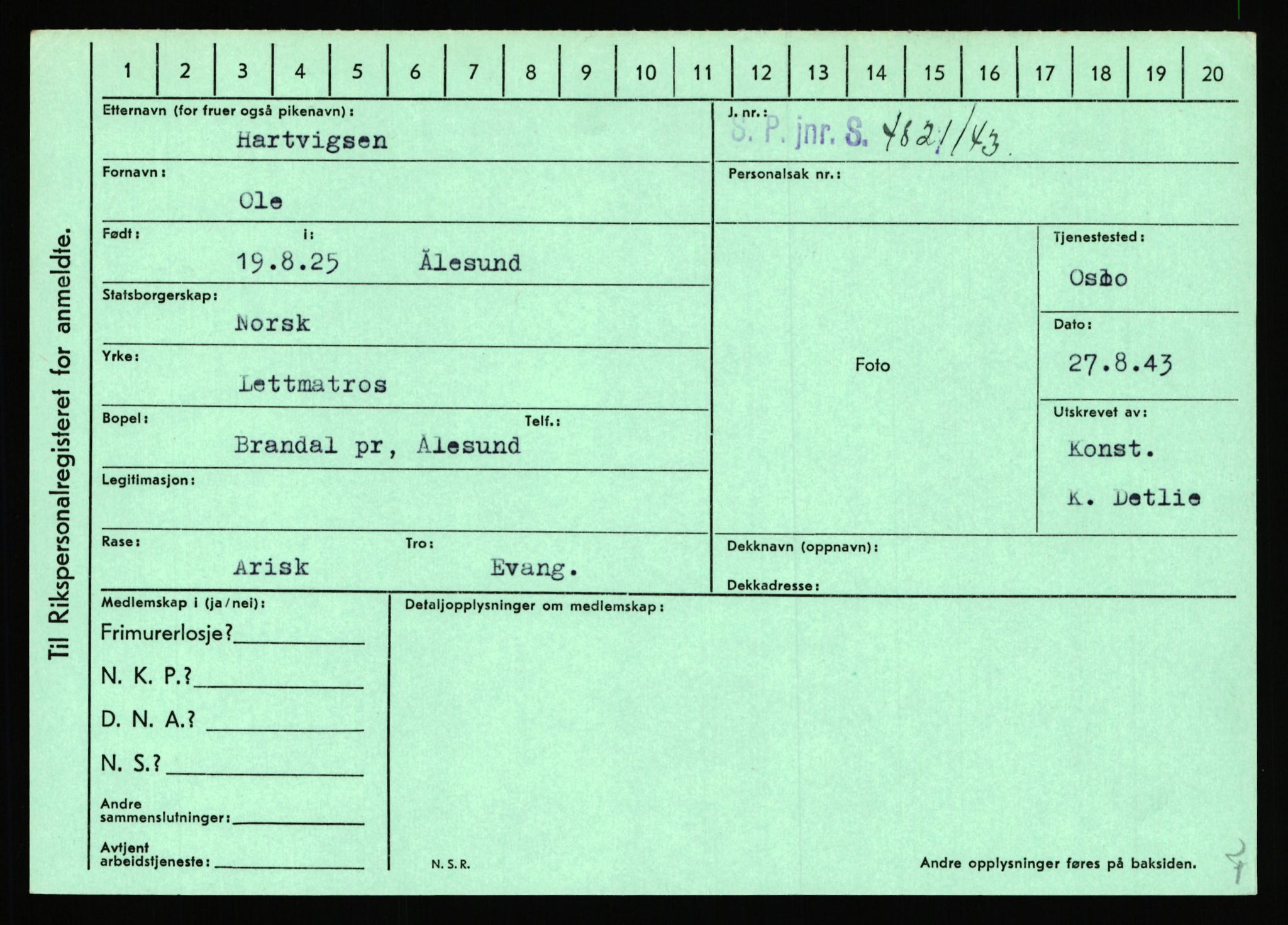 Statspolitiet - Hovedkontoret / Osloavdelingen, AV/RA-S-1329/C/Ca/L0006: Hanche - Hokstvedt, 1943-1945, p. 1969