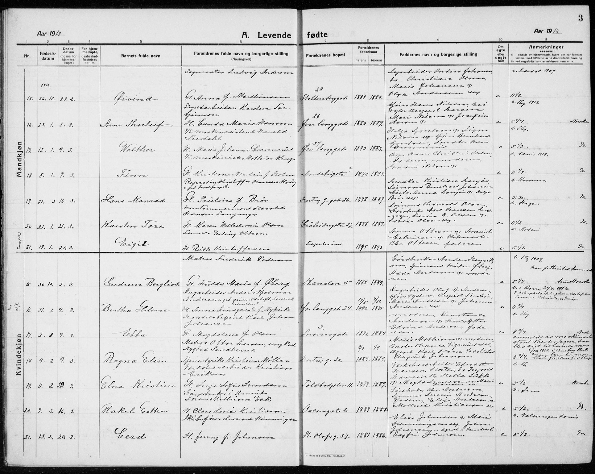 Tønsberg kirkebøker, AV/SAKO-A-330/G/Ga/L0009: Parish register (copy) no. 9, 1913-1920, p. 3