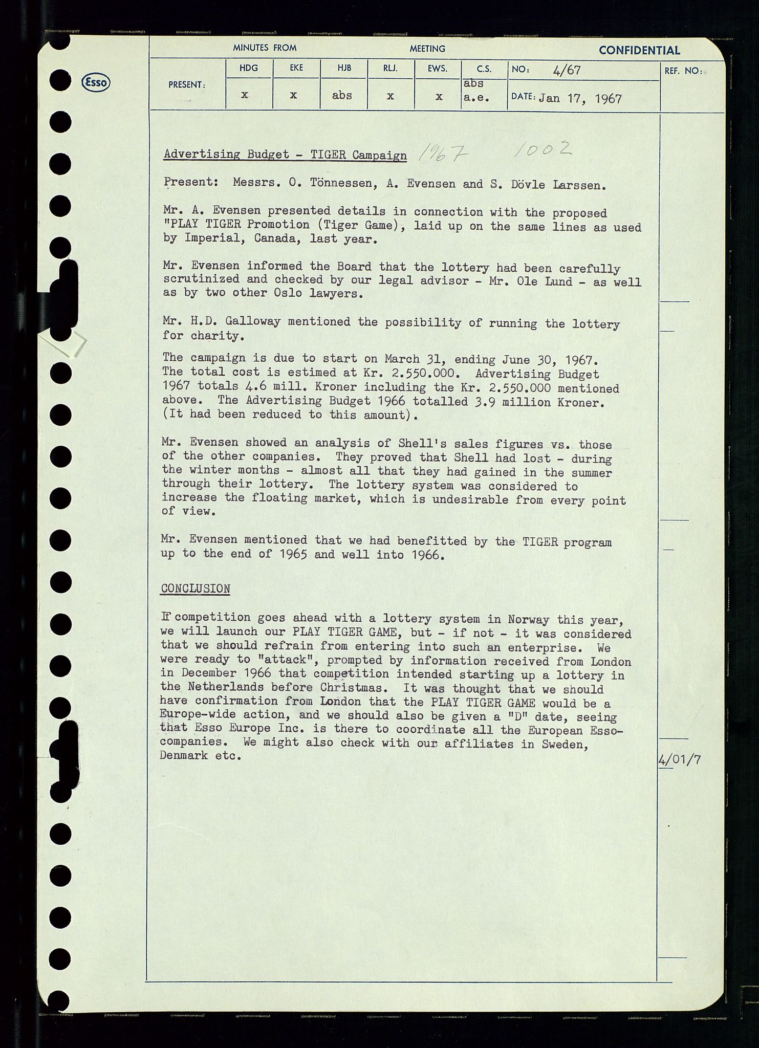 Pa 0982 - Esso Norge A/S, AV/SAST-A-100448/A/Aa/L0002/0003: Den administrerende direksjon Board minutes (styrereferater) / Den administrerende direksjon Board minutes (styrereferater), 1967, p. 8