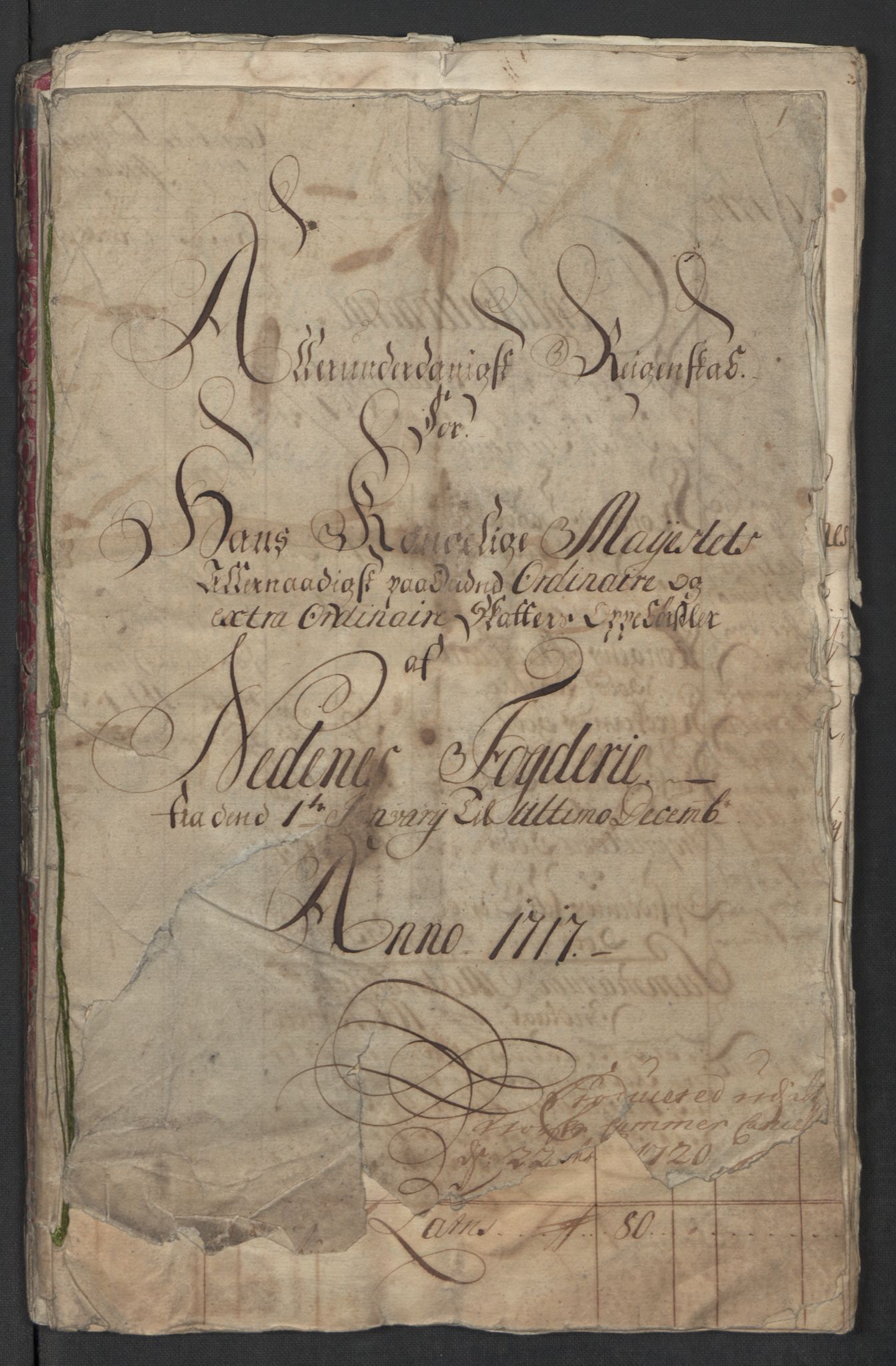 Rentekammeret inntil 1814, Reviderte regnskaper, Fogderegnskap, RA/EA-4092/R39/L2326: Fogderegnskap Nedenes, 1717, p. 4