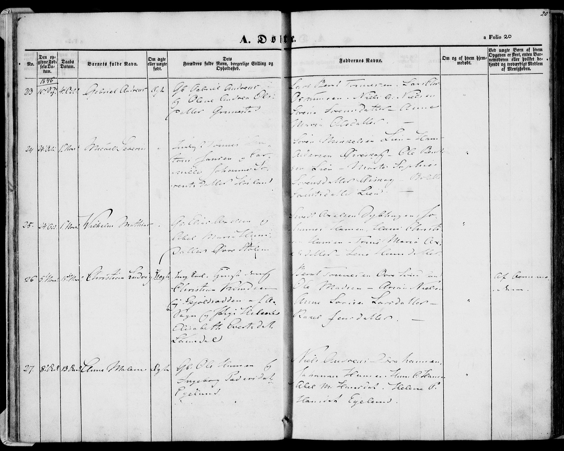 Herad sokneprestkontor, AV/SAK-1111-0018/F/Fa/Faa/L0004: Parish register (official) no. A 4, 1844-1853, p. 20