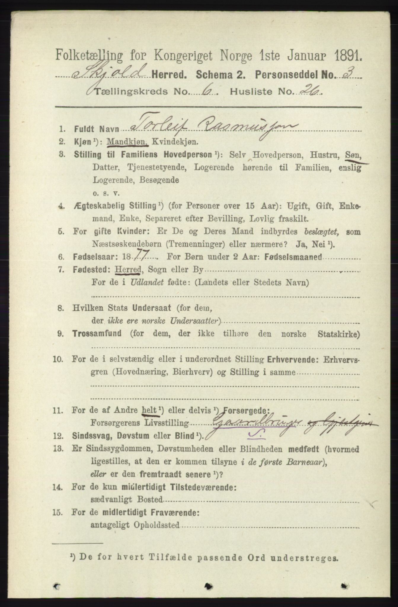 RA, 1891 census for 1154 Skjold, 1891, p. 1143