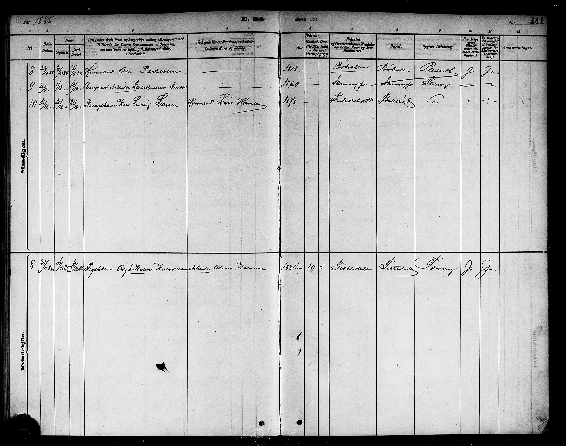 Berg prestekontor Kirkebøker, AV/SAO-A-10902/F/Fb/L0001: Parish register (official) no. II 1, 1878-1887, p. 441