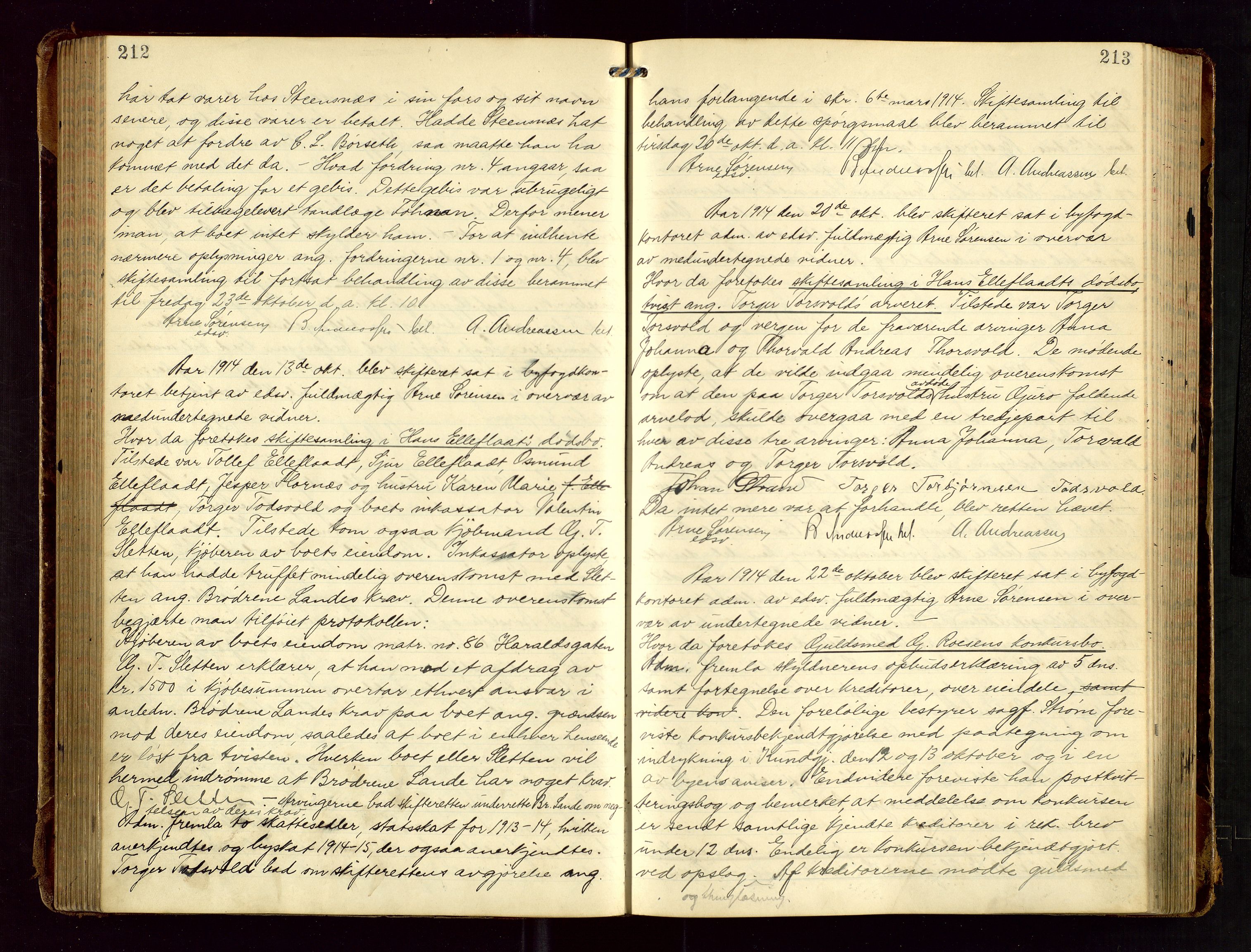 Haugesund tingrett, AV/SAST-A-101415/01/IV/IVC/L0002: Skifteforhandlingsprotokoll, med register, 1912-1921, p. 212-213
