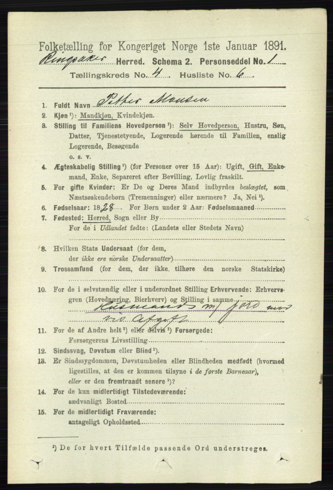 RA, 1891 census for 0412 Ringsaker, 1891, p. 1801