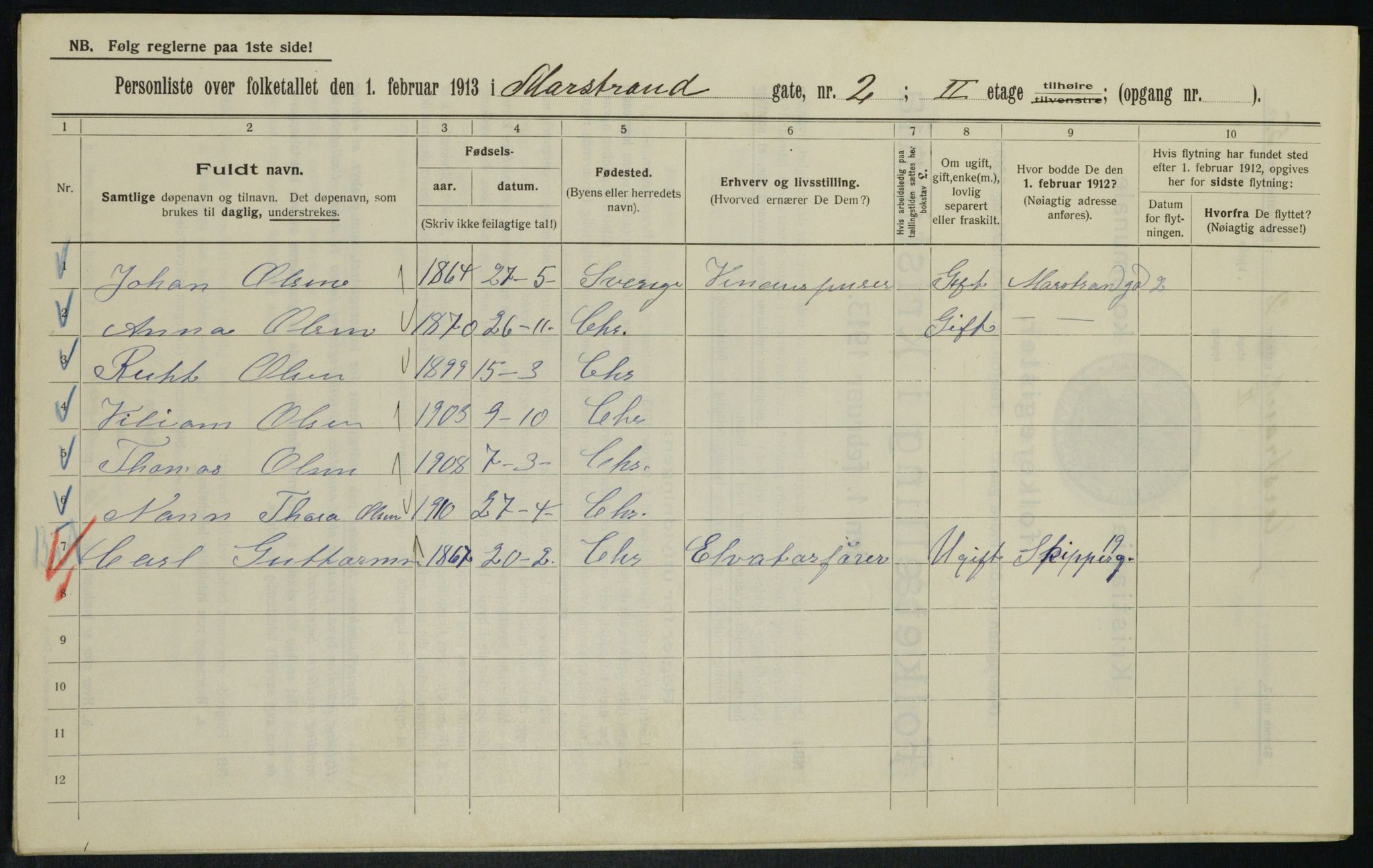 OBA, Municipal Census 1913 for Kristiania, 1913, p. 64508