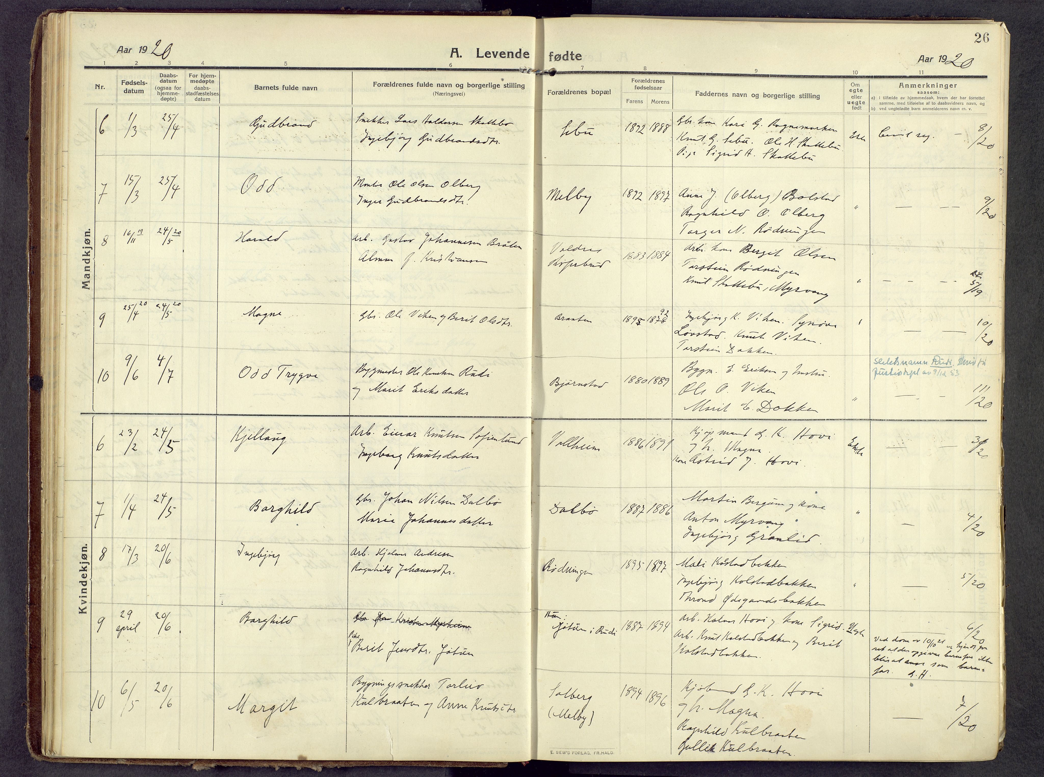 Øystre Slidre prestekontor, AV/SAH-PREST-138/H/Ha/Haa/L0006: Parish register (official) no. 6, 1911-1931, p. 26
