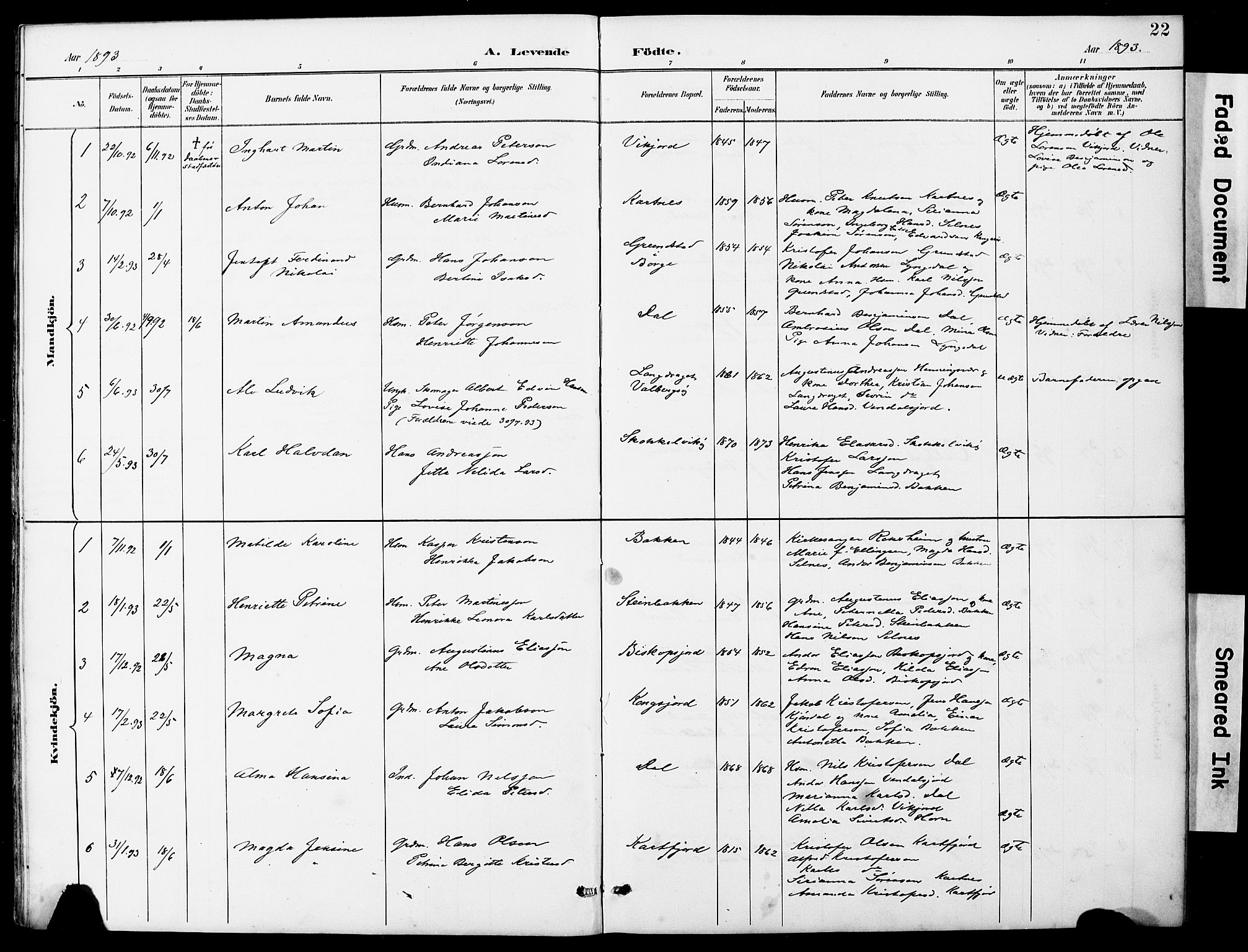 Ministerialprotokoller, klokkerbøker og fødselsregistre - Nordland, AV/SAT-A-1459/884/L1197: Parish register (copy) no. 884C03, 1888-1926, p. 22