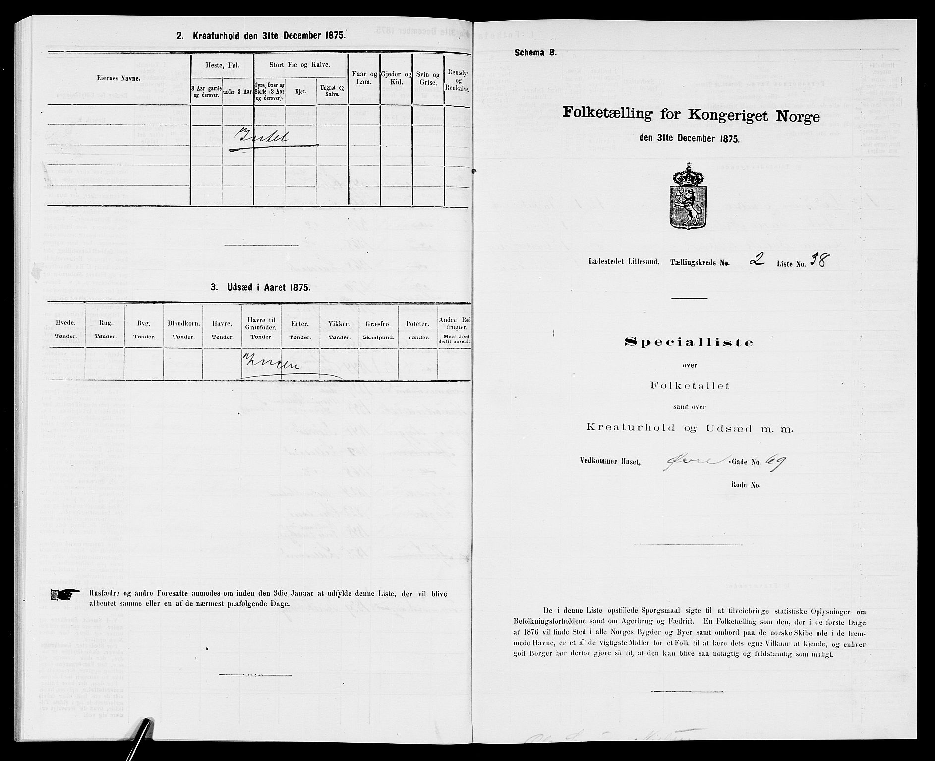 SAK, 1875 census for 0905B Vestre Moland/Lillesand, 1875, p. 181