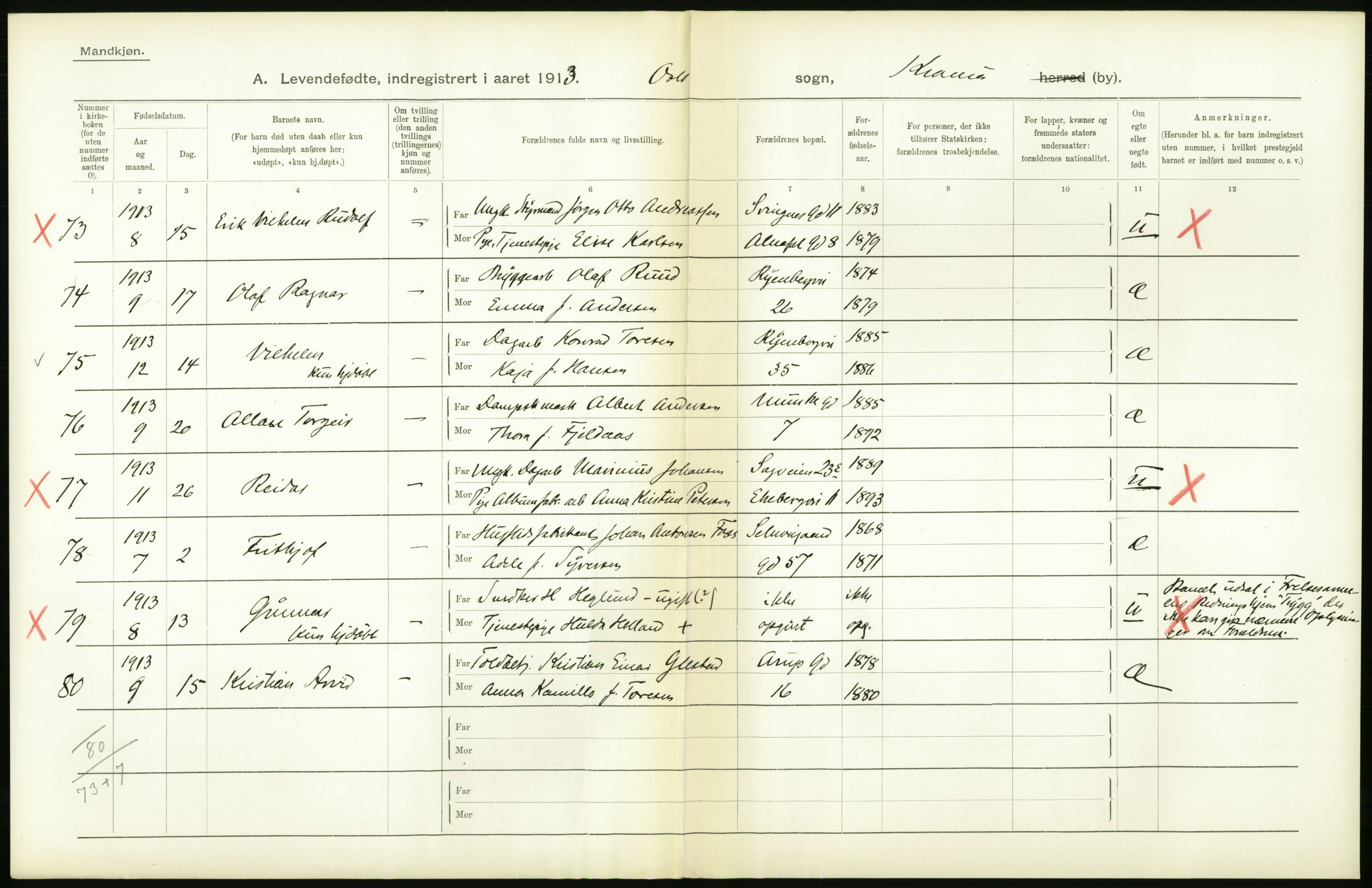 Statistisk sentralbyrå, Sosiodemografiske emner, Befolkning, AV/RA-S-2228/D/Df/Dfb/Dfbc/L0007: Kristiania: Levendefødte menn og kvinner., 1913, p. 792