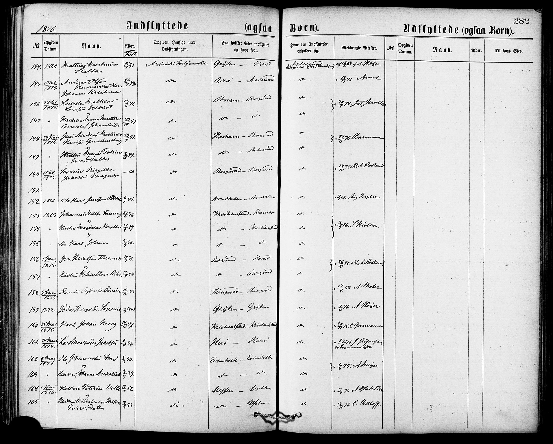 Ministerialprotokoller, klokkerbøker og fødselsregistre - Møre og Romsdal, SAT/A-1454/529/L0453: Parish register (official) no. 529A03, 1872-1877, p. 282