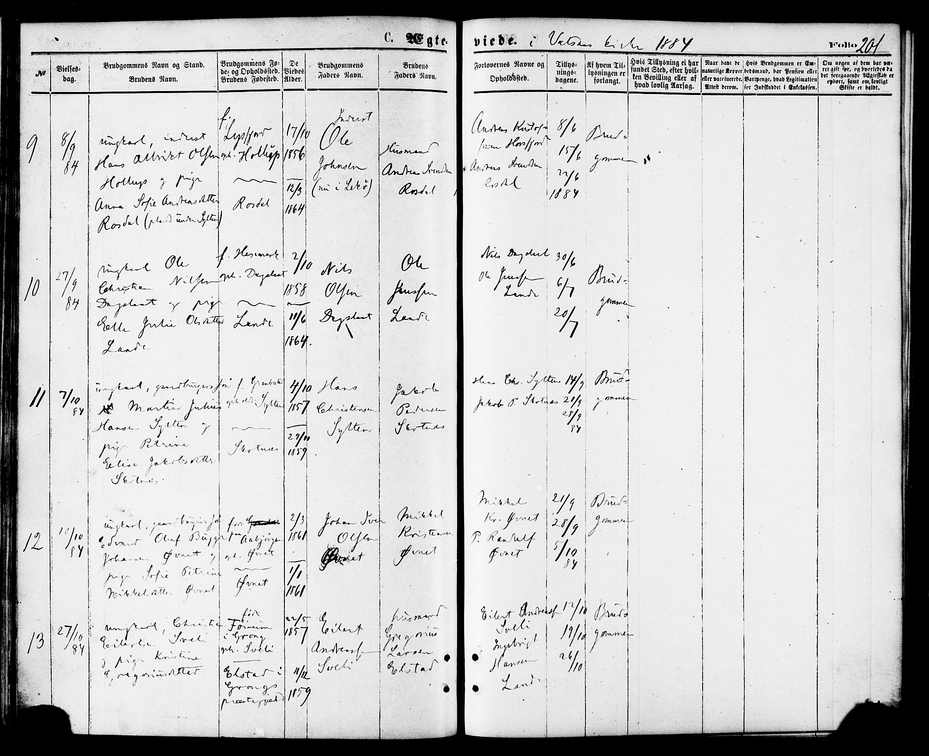 Ministerialprotokoller, klokkerbøker og fødselsregistre - Nordland, AV/SAT-A-1459/810/L0148: Parish register (official) no. 810A09 /1, 1874-1884, p. 201