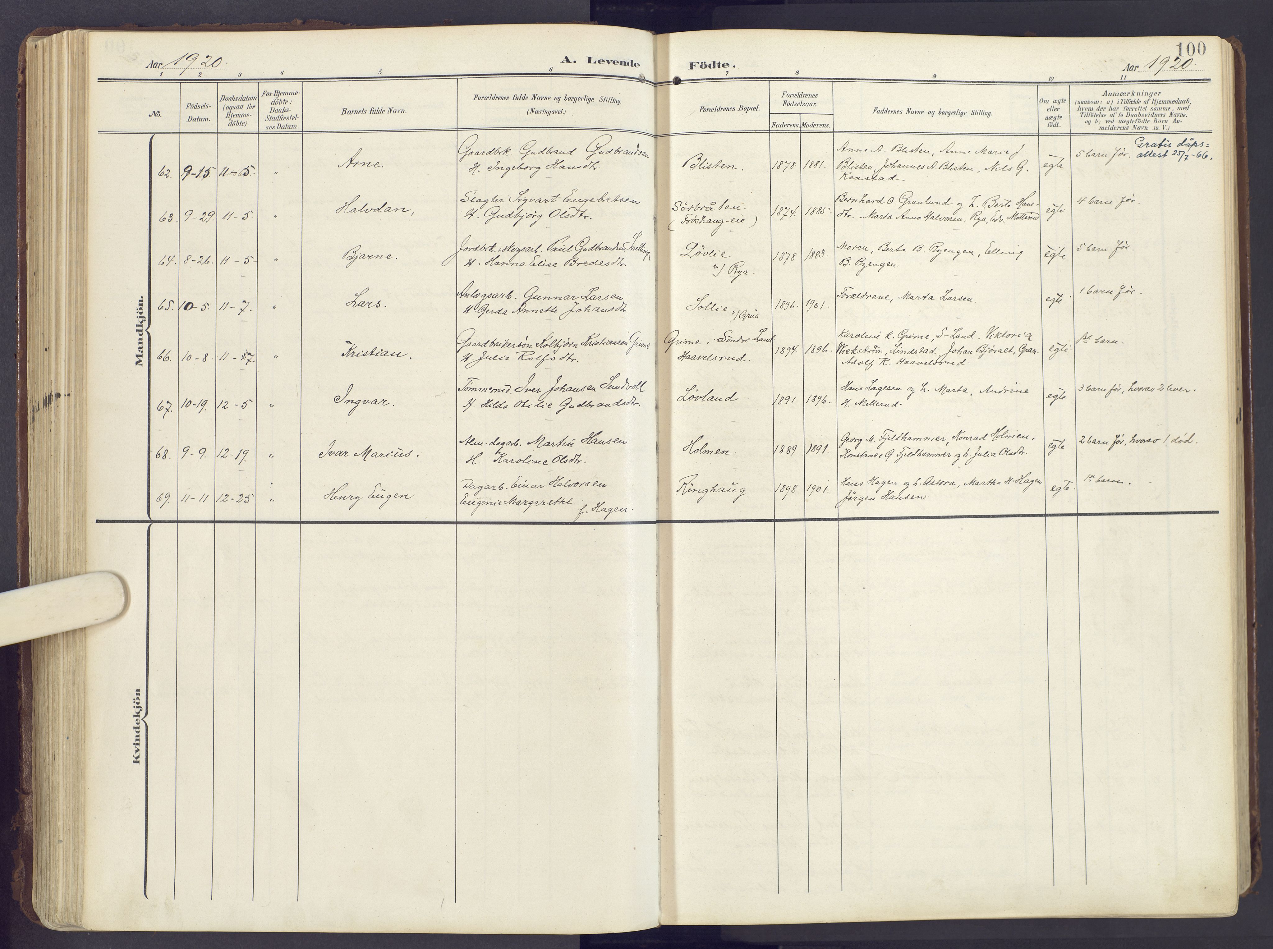 Lunner prestekontor, SAH/PREST-118/H/Ha/Haa/L0001: Parish register (official) no. 1, 1907-1922, p. 100