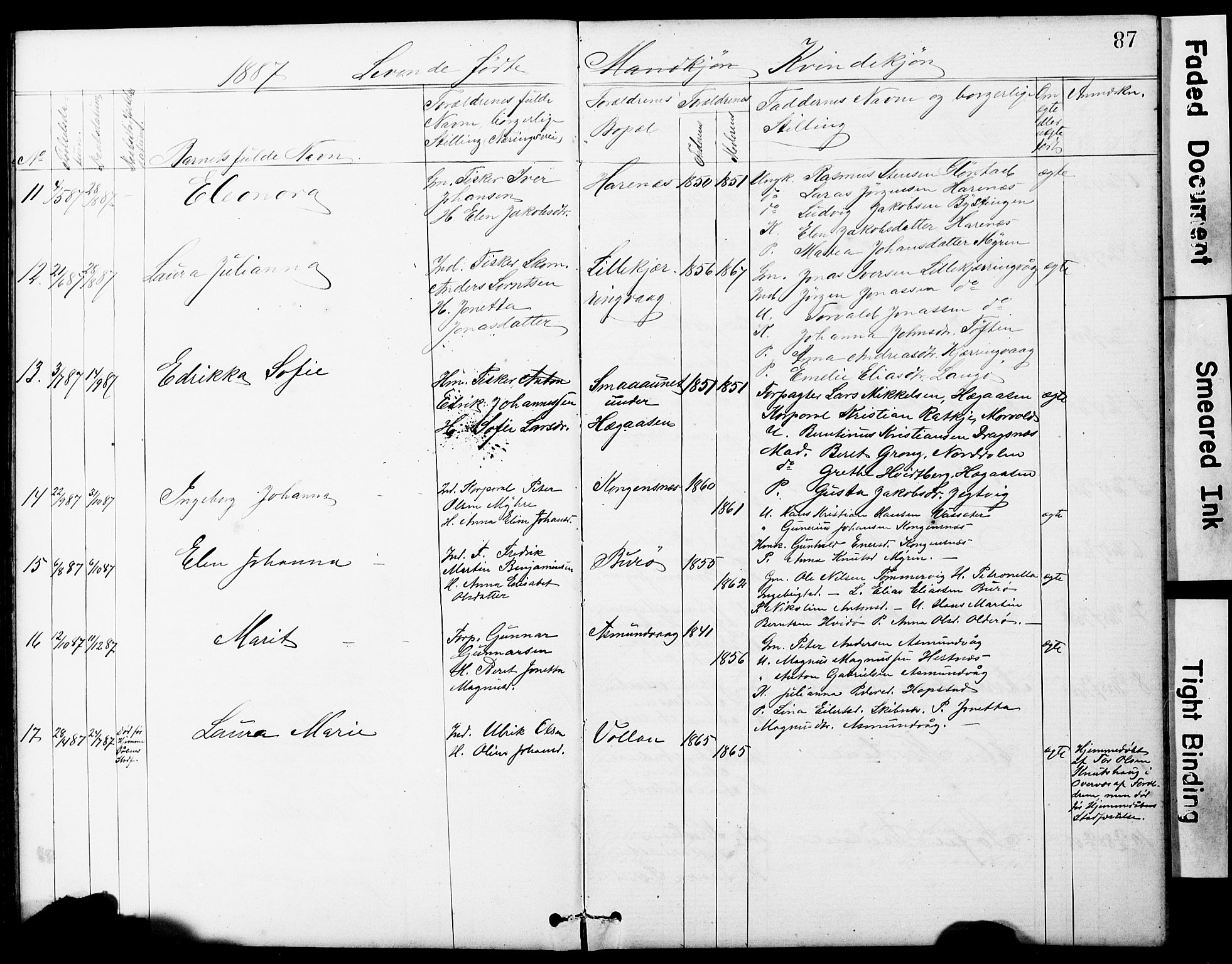Ministerialprotokoller, klokkerbøker og fødselsregistre - Sør-Trøndelag, SAT/A-1456/634/L0541: Parish register (copy) no. 634C03, 1874-1891, p. 87
