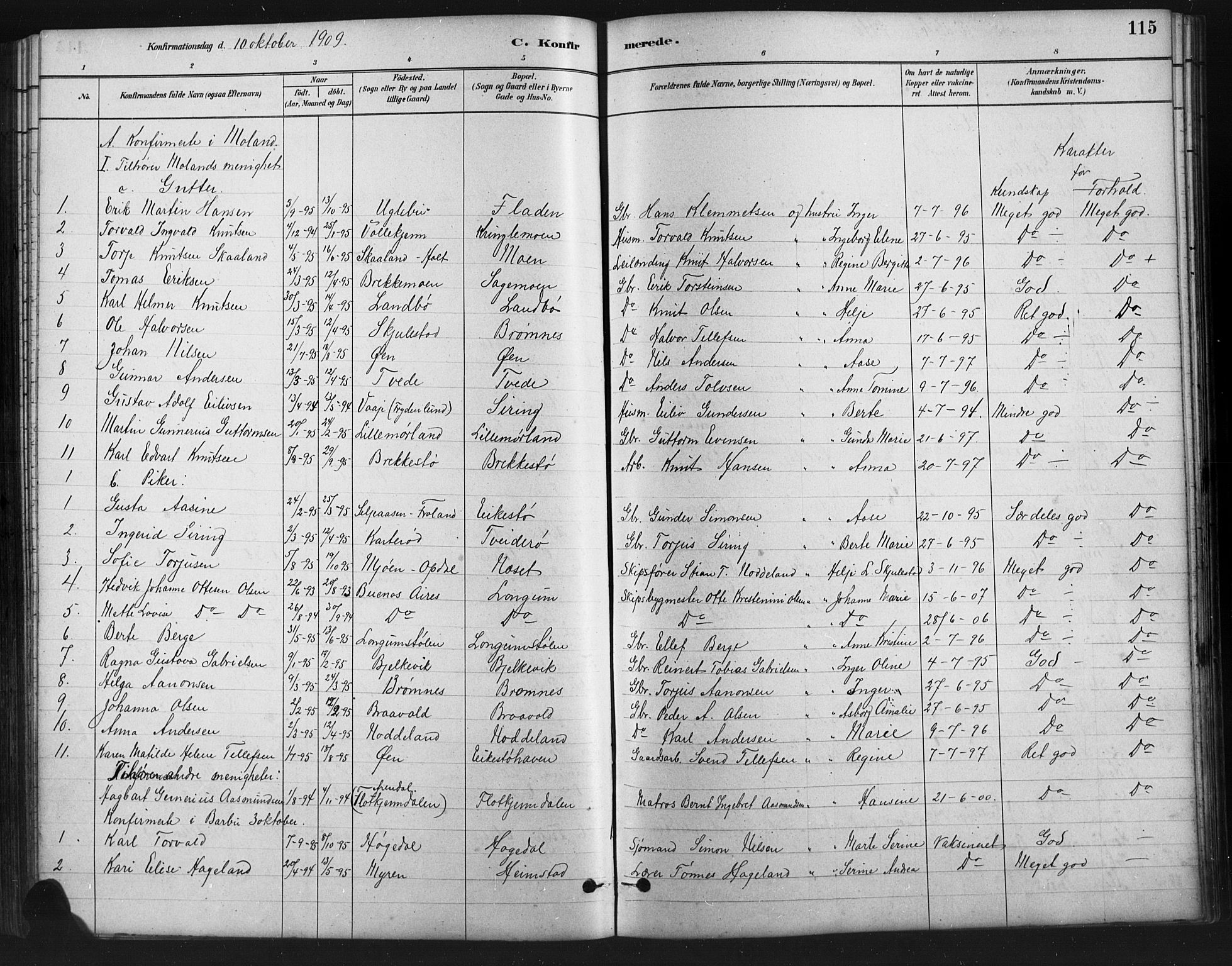 Austre Moland sokneprestkontor, SAK/1111-0001/F/Fb/Fba/L0003: Parish register (copy) no. B 3, 1879-1914, p. 115