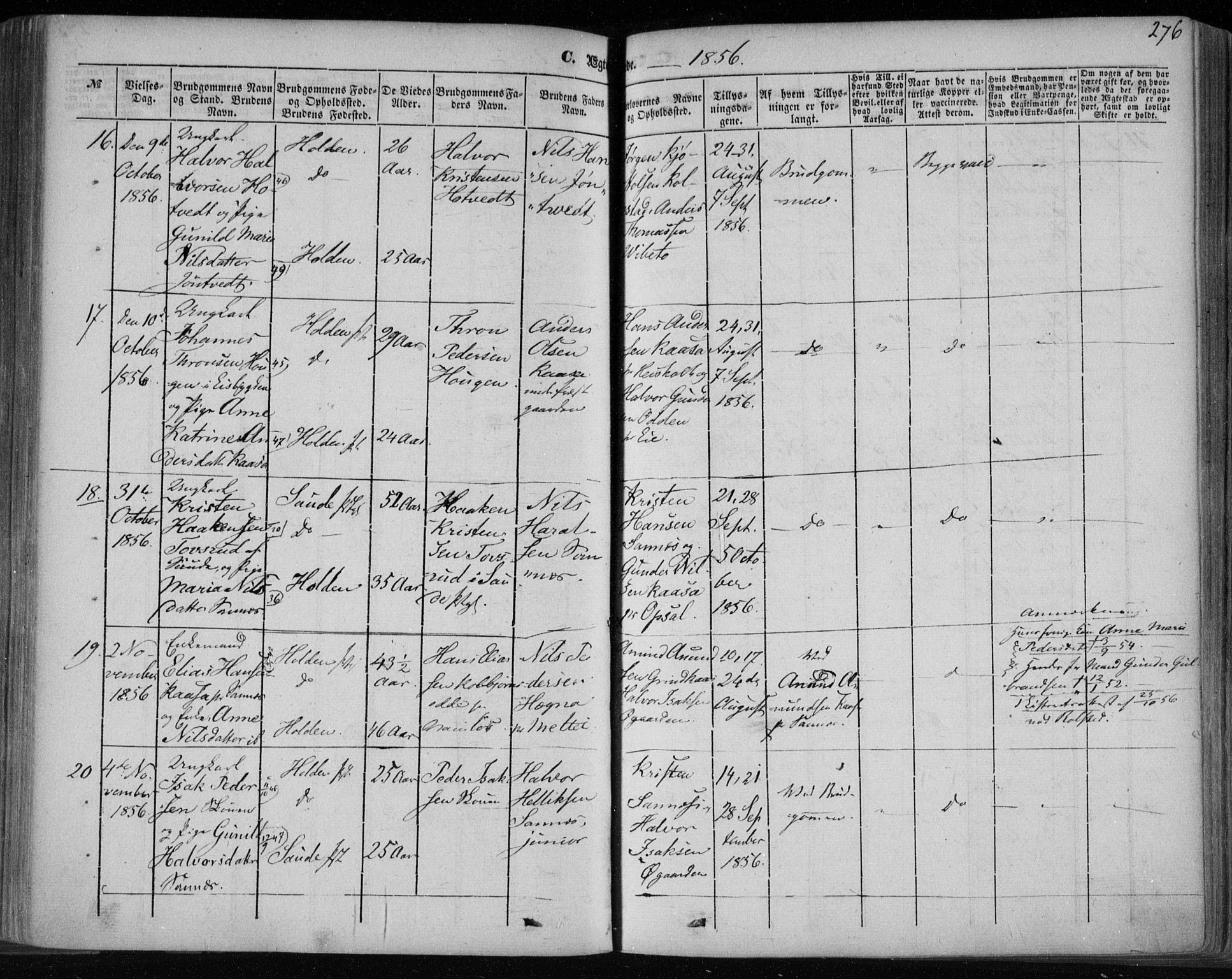 Holla kirkebøker, AV/SAKO-A-272/F/Fa/L0005: Parish register (official) no. 5, 1849-1860, p. 276