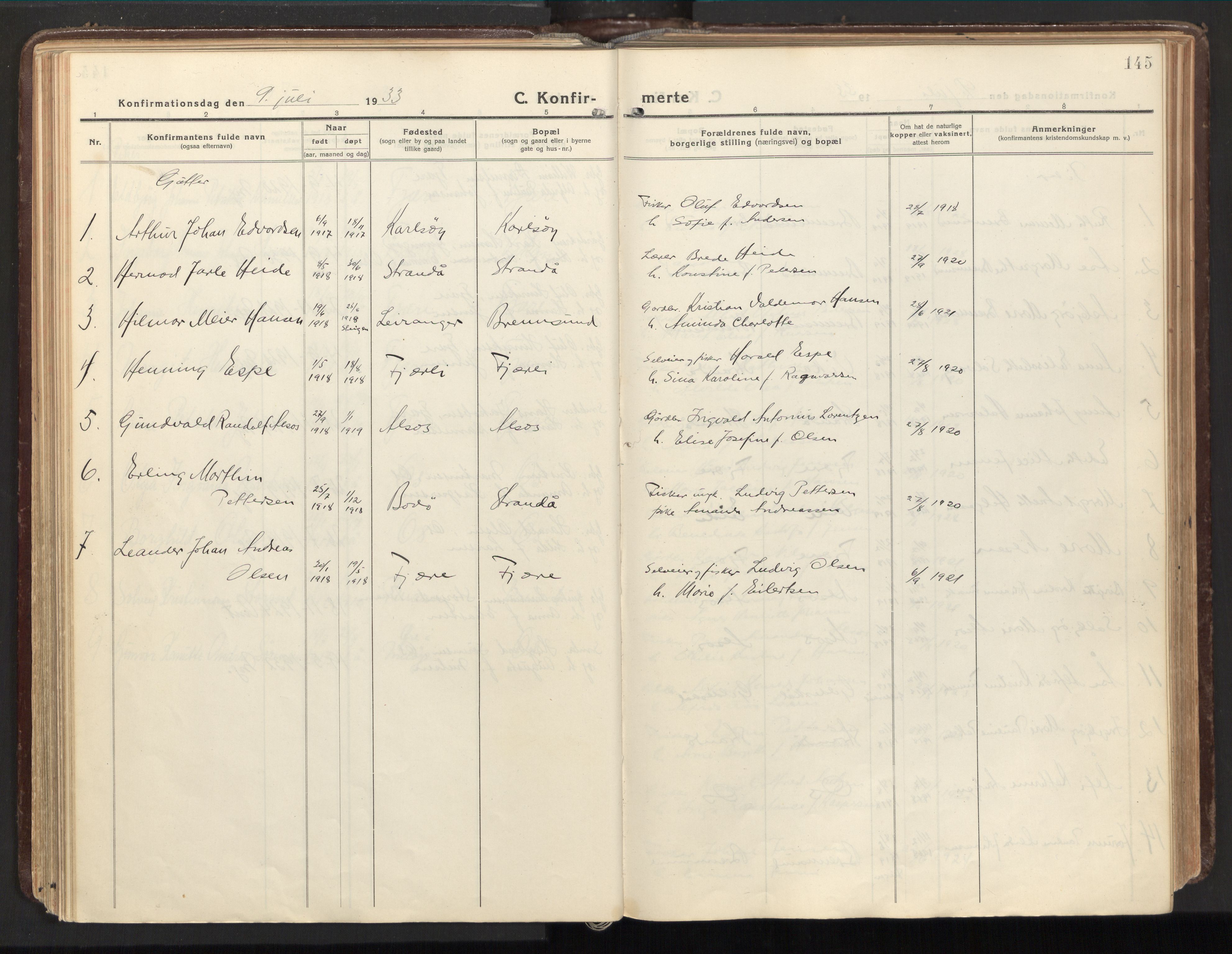 Ministerialprotokoller, klokkerbøker og fødselsregistre - Nordland, AV/SAT-A-1459/803/L0073: Parish register (official) no. 803A03, 1920-1955, p. 145