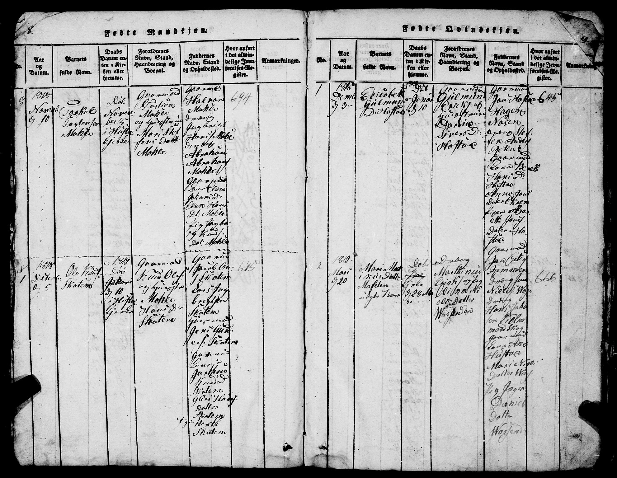 Ministerialprotokoller, klokkerbøker og fødselsregistre - Møre og Romsdal, AV/SAT-A-1454/567/L0781: Parish register (copy) no. 567C01, 1818-1845, p. 8-9