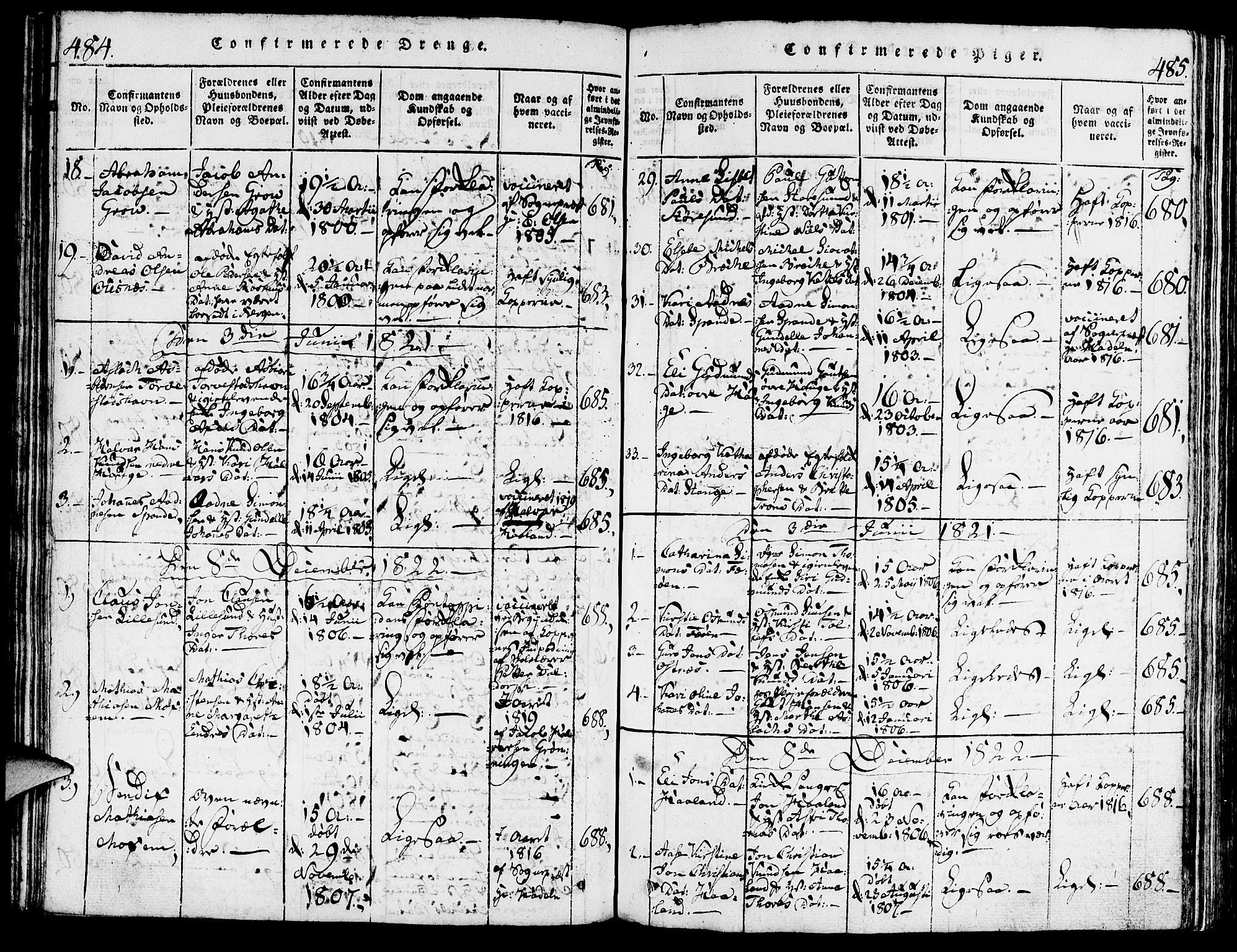 Torvastad sokneprestkontor, AV/SAST-A -101857/H/Ha/Haa/L0004: Parish register (official) no. A 3 /1, 1817-1836, p. 484-485